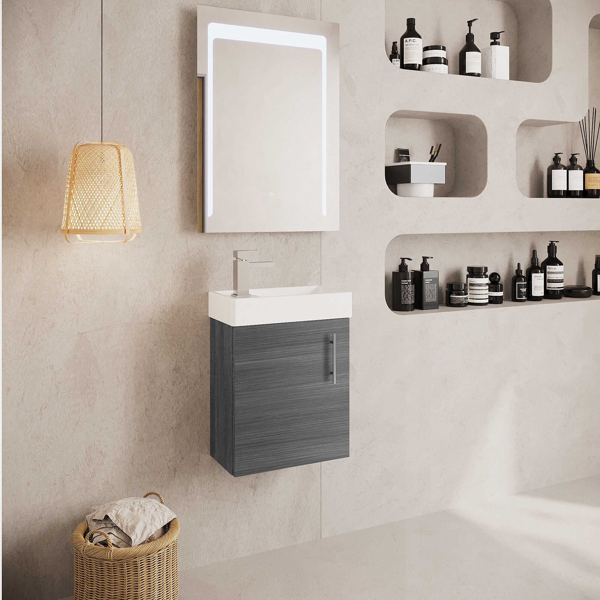 Freehay Compact Cloakroom Vanity Basin Unit, 400mm - Choice of Mount Type, Colour and Handle Finish - Image 94