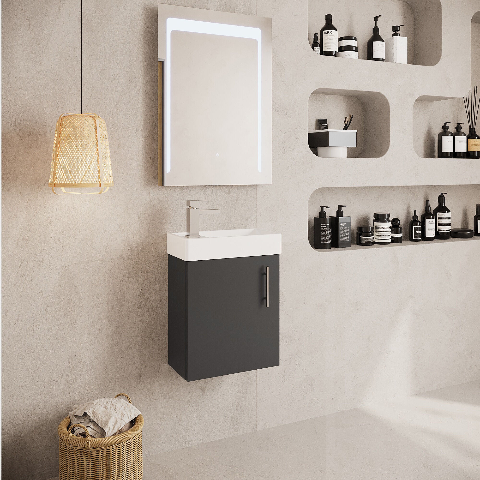 Freehay Compact Cloakroom Vanity Basin Unit, 400mm - Choice of Mount Type, Colour and Handle Finish - Image 96