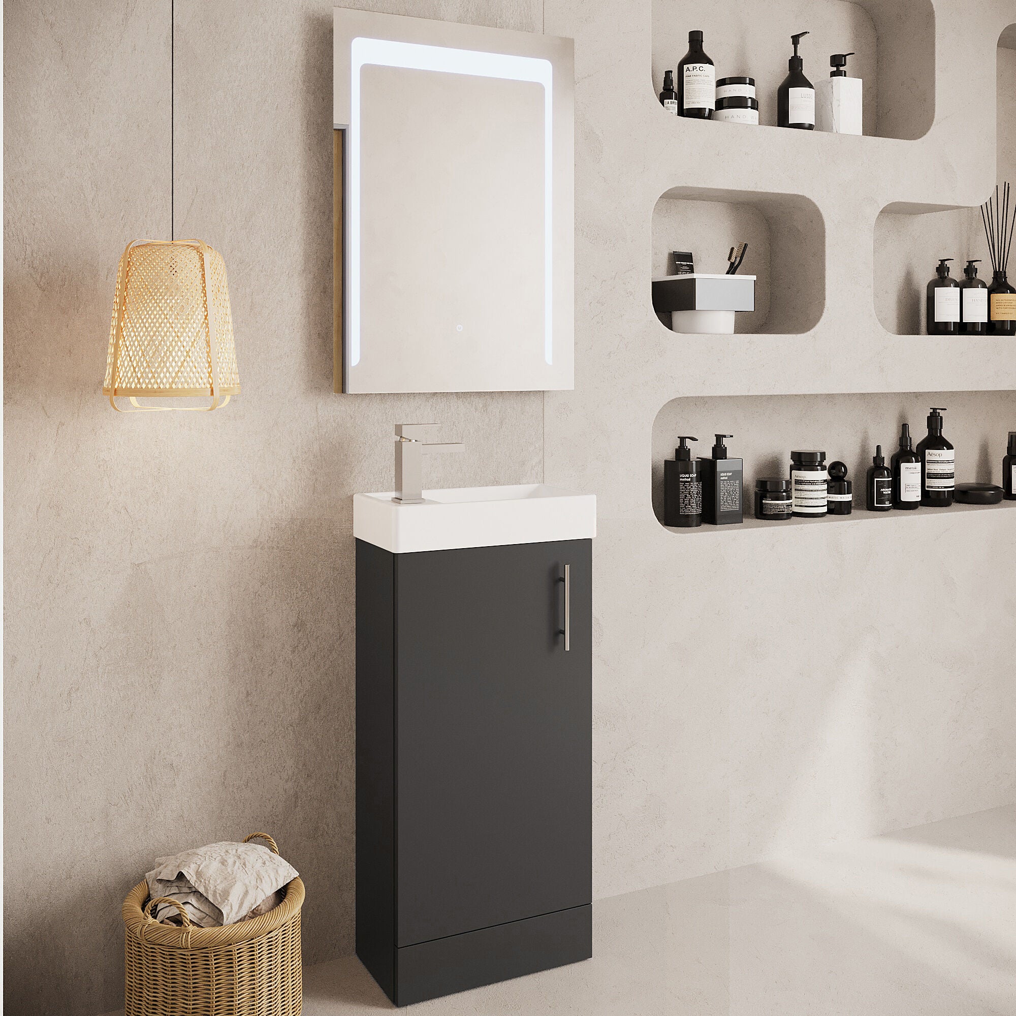 Freehay Compact Cloakroom Vanity Basin Unit, 400mm - Choice of Mount Type, Colour and Handle Finish - Image 97