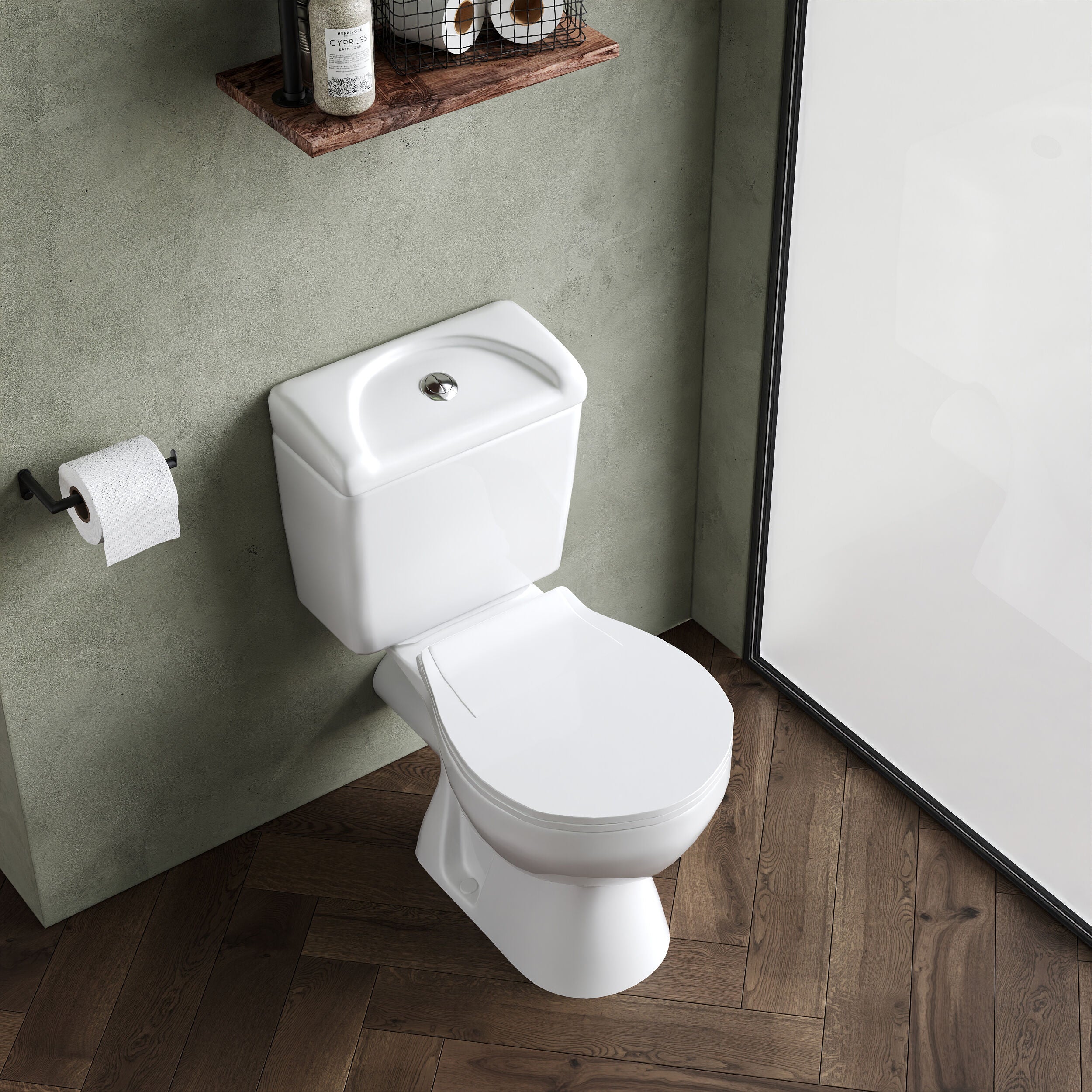 Anslow Compact Close-Coupled Toilet & Cistern with Standard Seat - White Ceramic, 748 x 382mm - Image 3