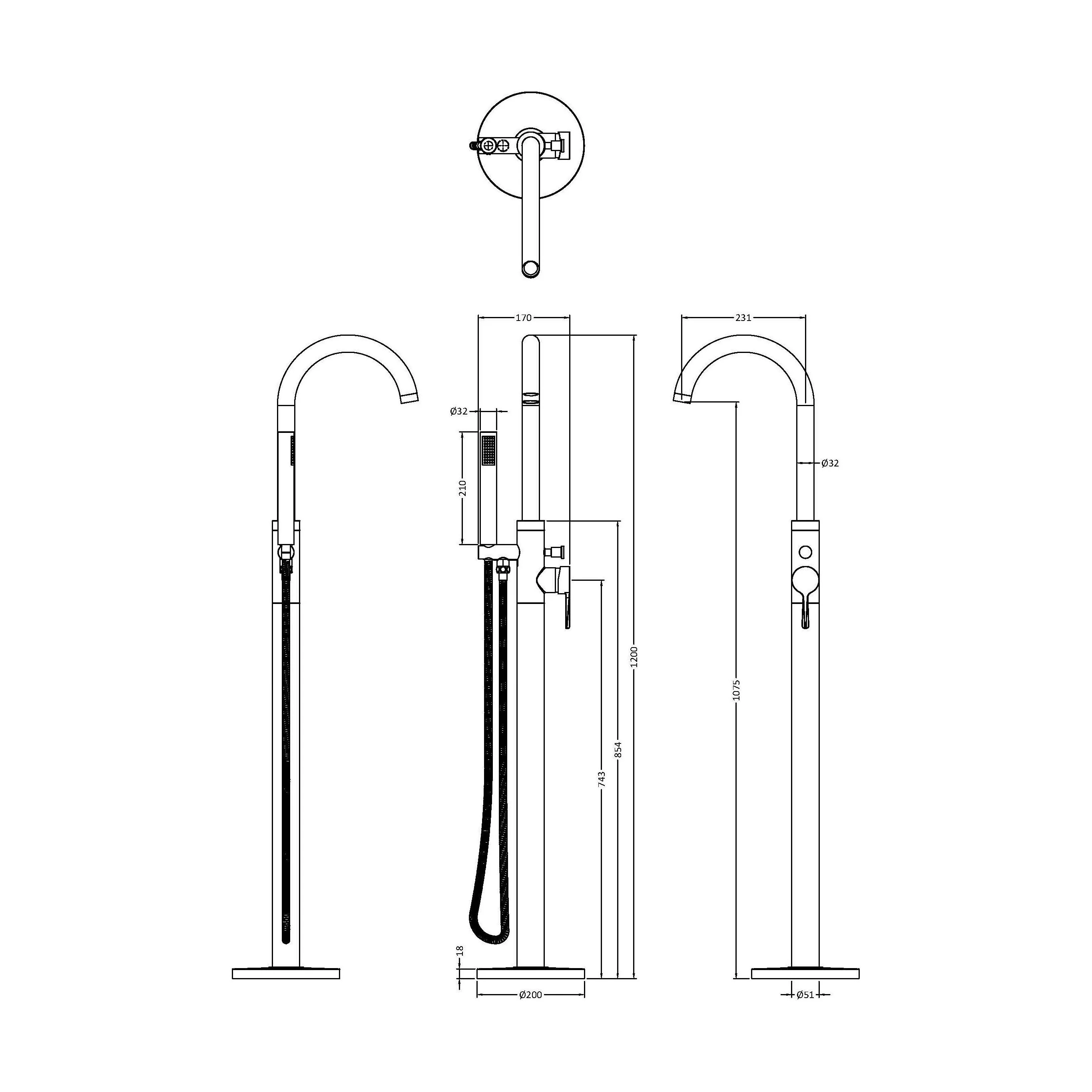 Levedale Floor Standing Bath Shower Mixer Tap with Shower Kit - Choice of Colour - Image 15
