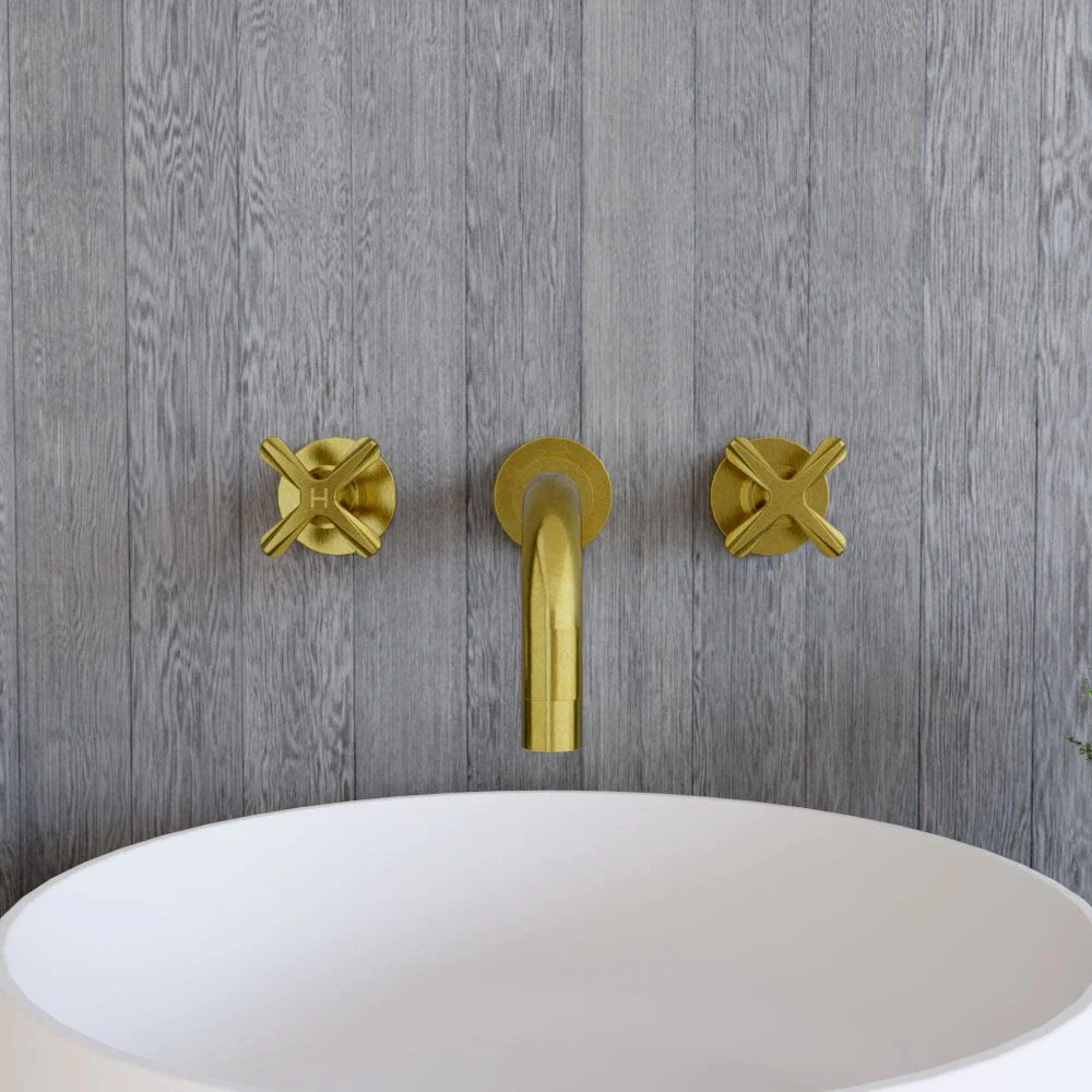 Levedale Wall Mount 3 Tap Hole Basin Mixer Tap with Crosshead Handles - Choice of Finish - Image 10
