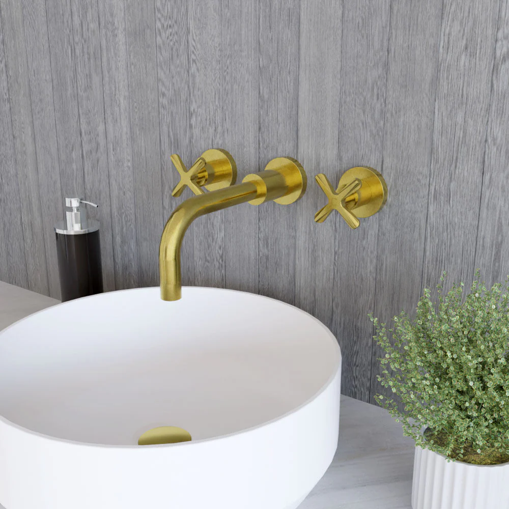 Levedale Wall Mount 3 Tap Hole Basin Mixer Tap with Crosshead Handles - Choice of Finish - Image 12