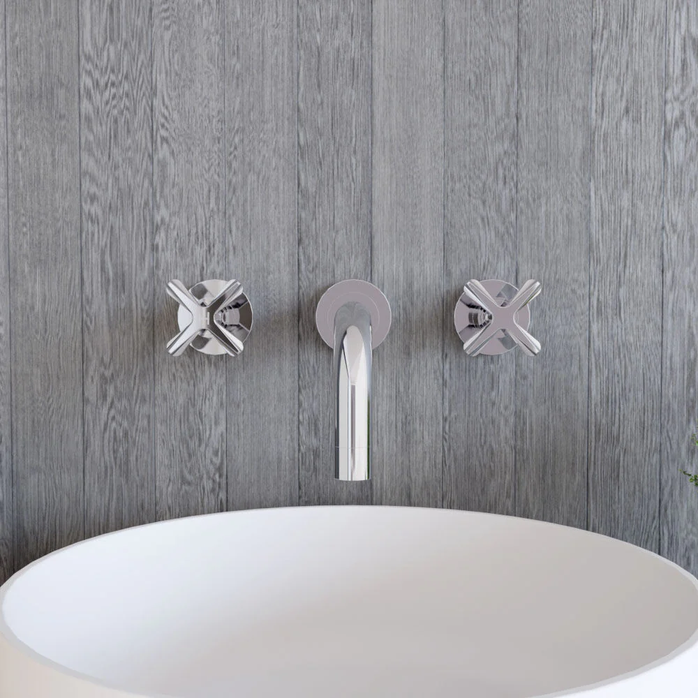 Levedale Wall Mount 3 Tap Hole Basin Mixer Tap with Crosshead Handles - Choice of Finish - Image 4