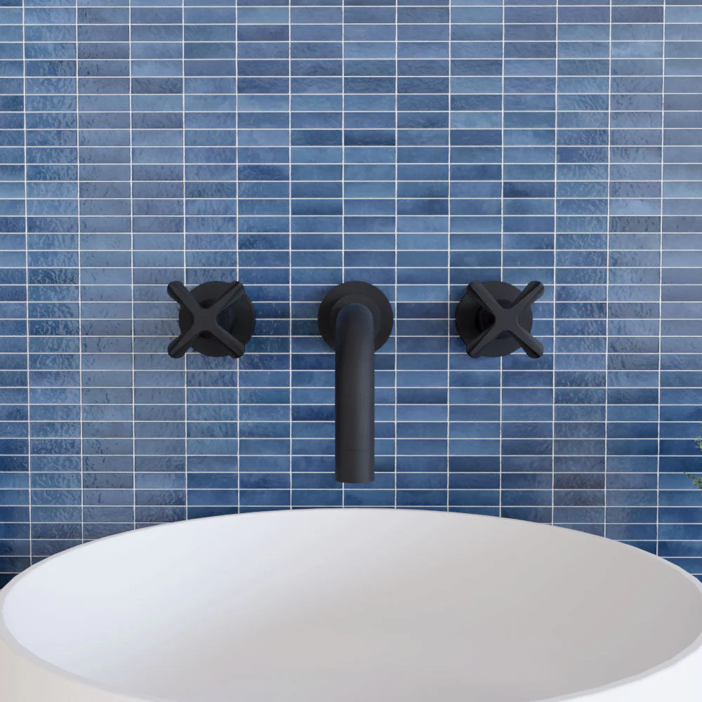 Levedale Wall Mount 3 Tap Hole Basin Mixer Tap with Crosshead Handles - Choice of Finish - Image 7