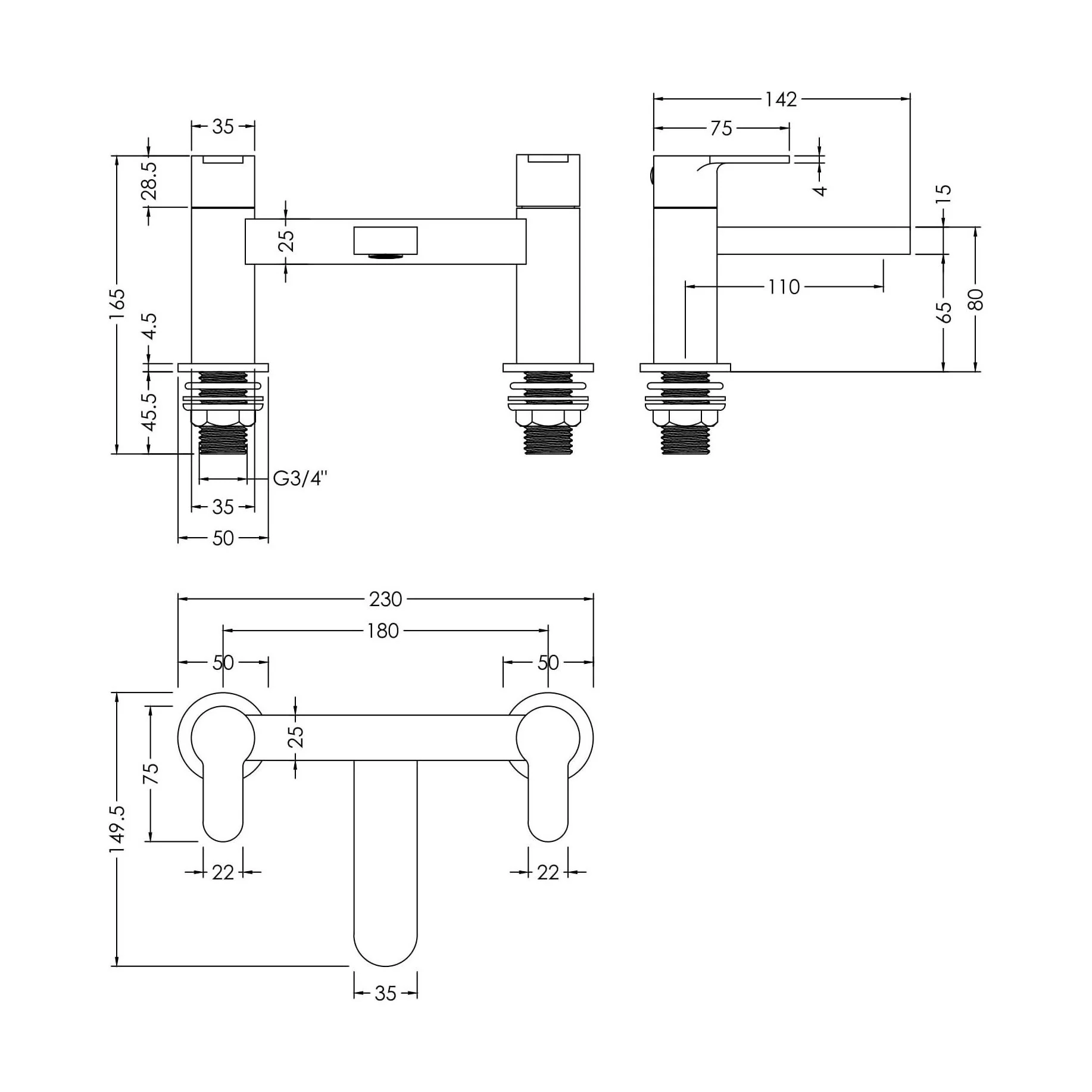 Consall Round Dual Lever Deck Mounted Bath Filler Tap - Choice of Finish - Image 25