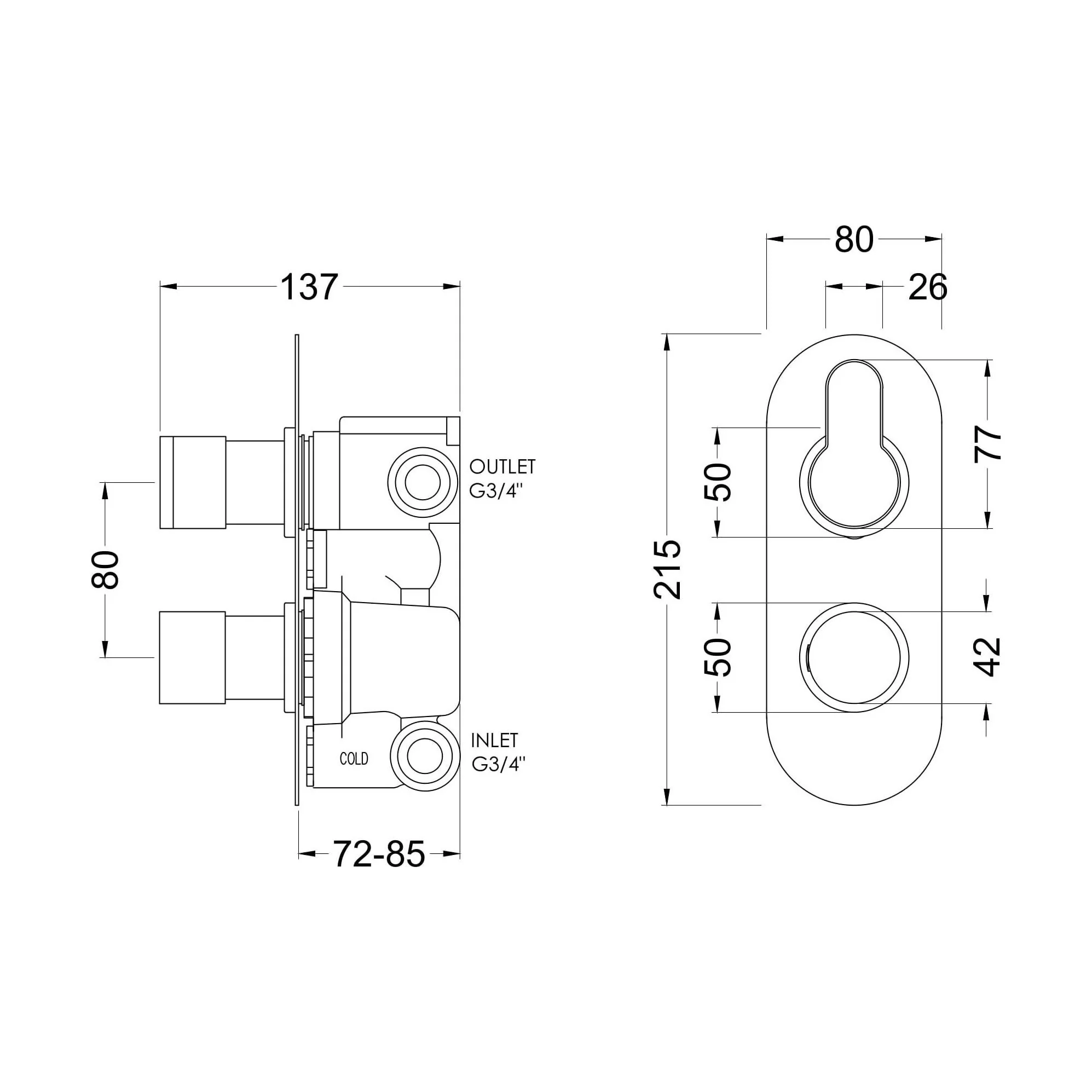 Consall Round Thermostatic Two Outlet Shower Valve with Diverter, Choice of Finish - Image 5