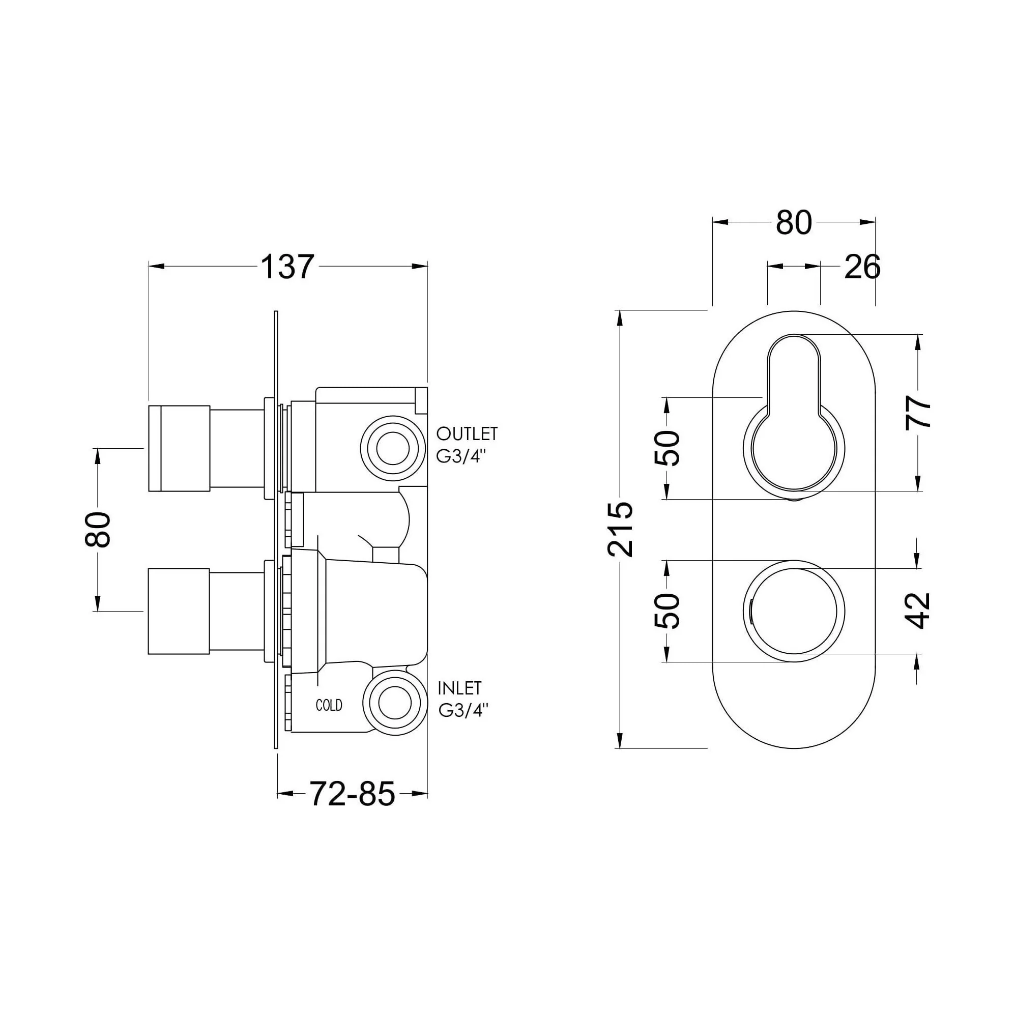 Consall Round Thermostatic Two Outlet Shower Valve with Diverter, Choice of Finish - Image 7