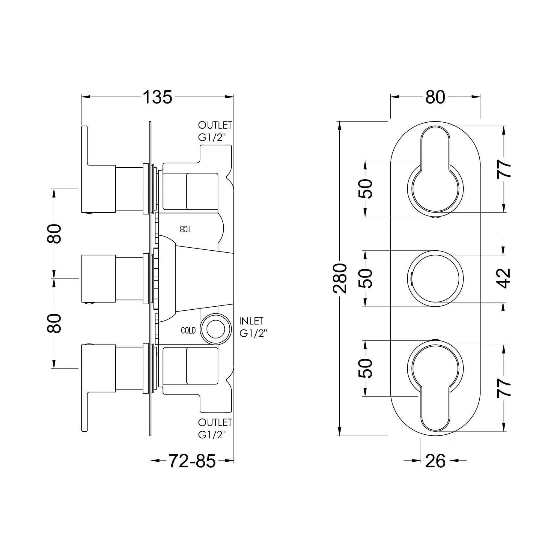 Consall Contemporary Round Thermostatic Two Outlet Shower Valve - Choice of Finish - Image 6