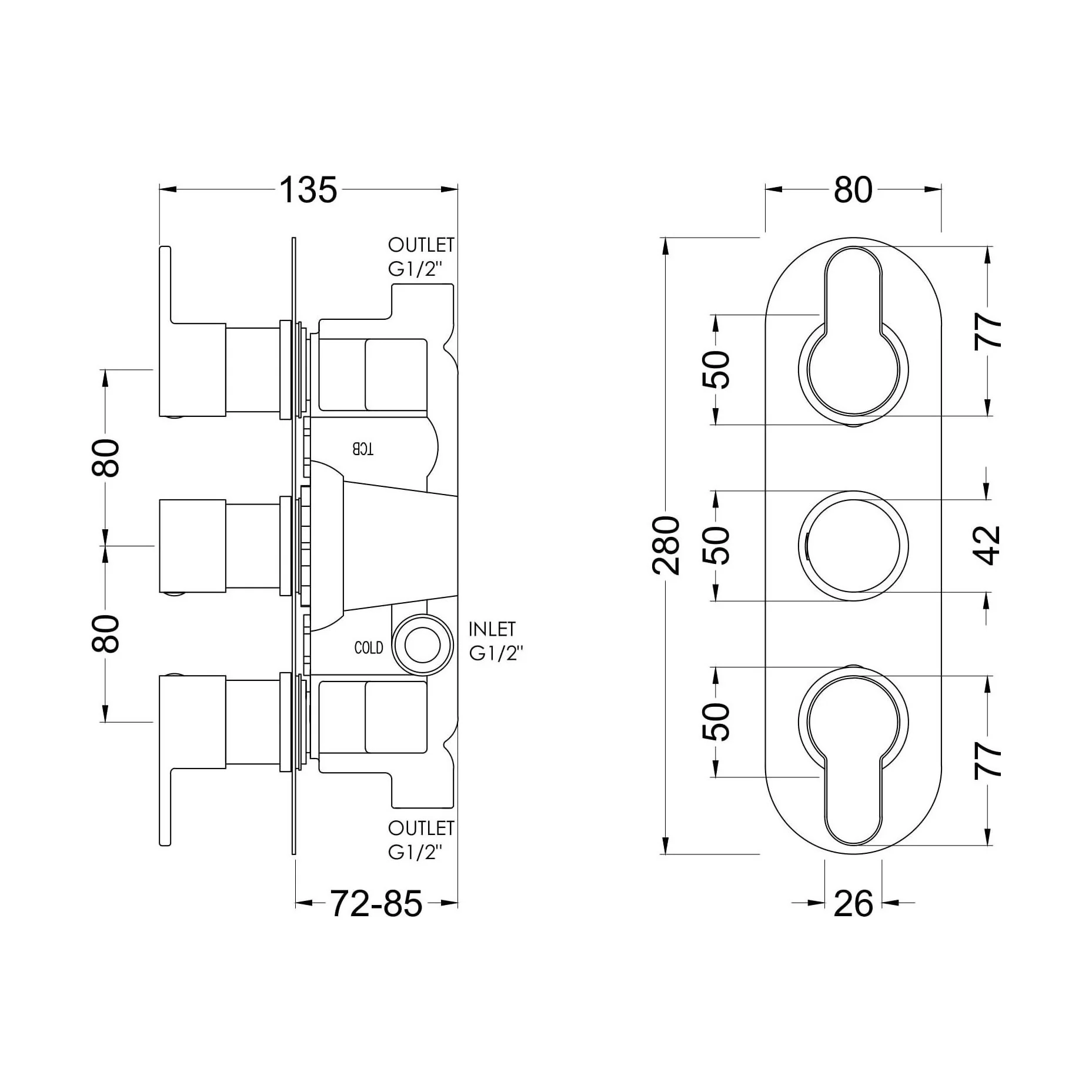 Consall Contemporary Round Thermostatic Two Outlet Shower Valve - Choice of Finish - Image 8