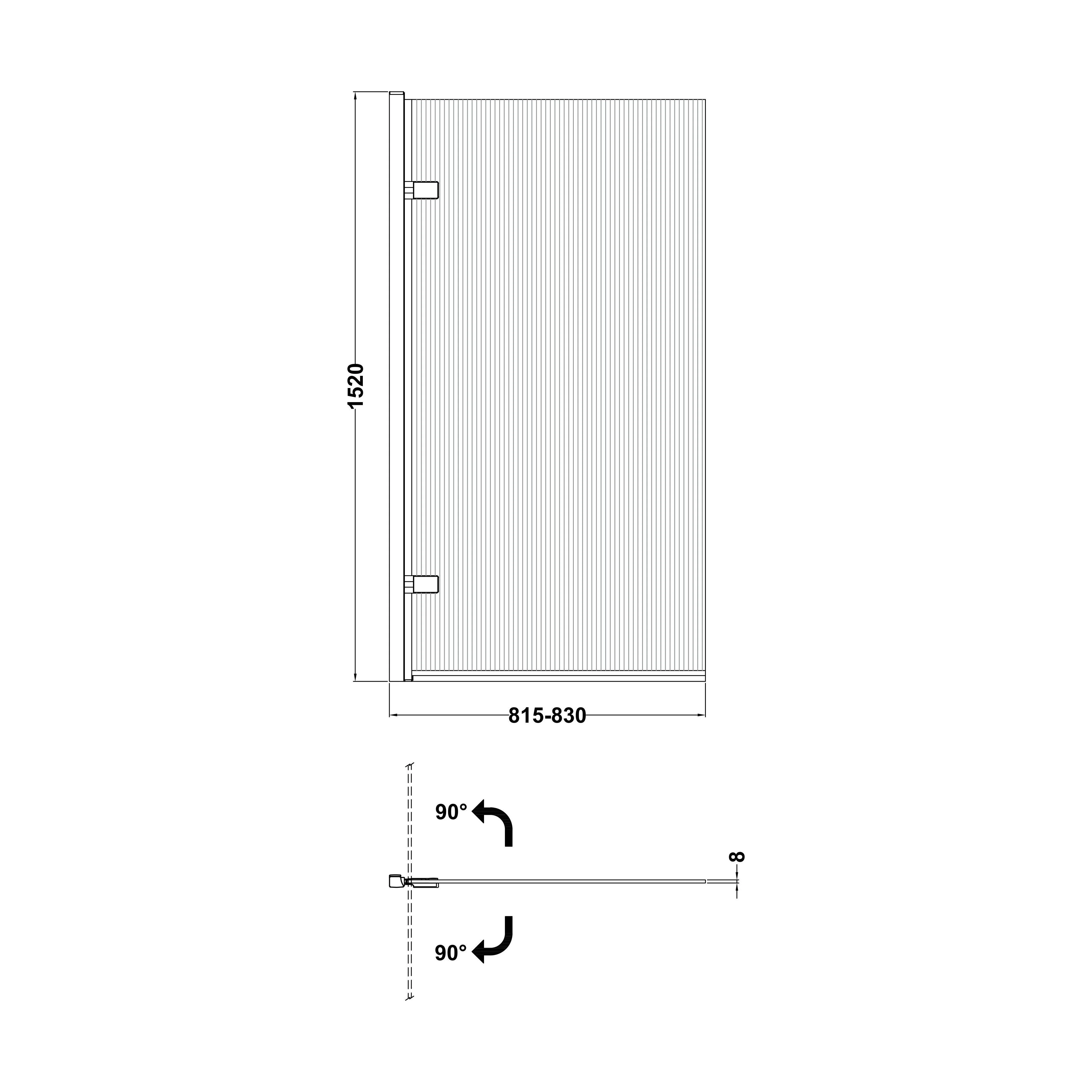 Contemporary 8mm Toughened Safety Glass Square Hinged Fluted Bath Screen, 1520 x 830 x 24mm - Choice of Colour - Image 11