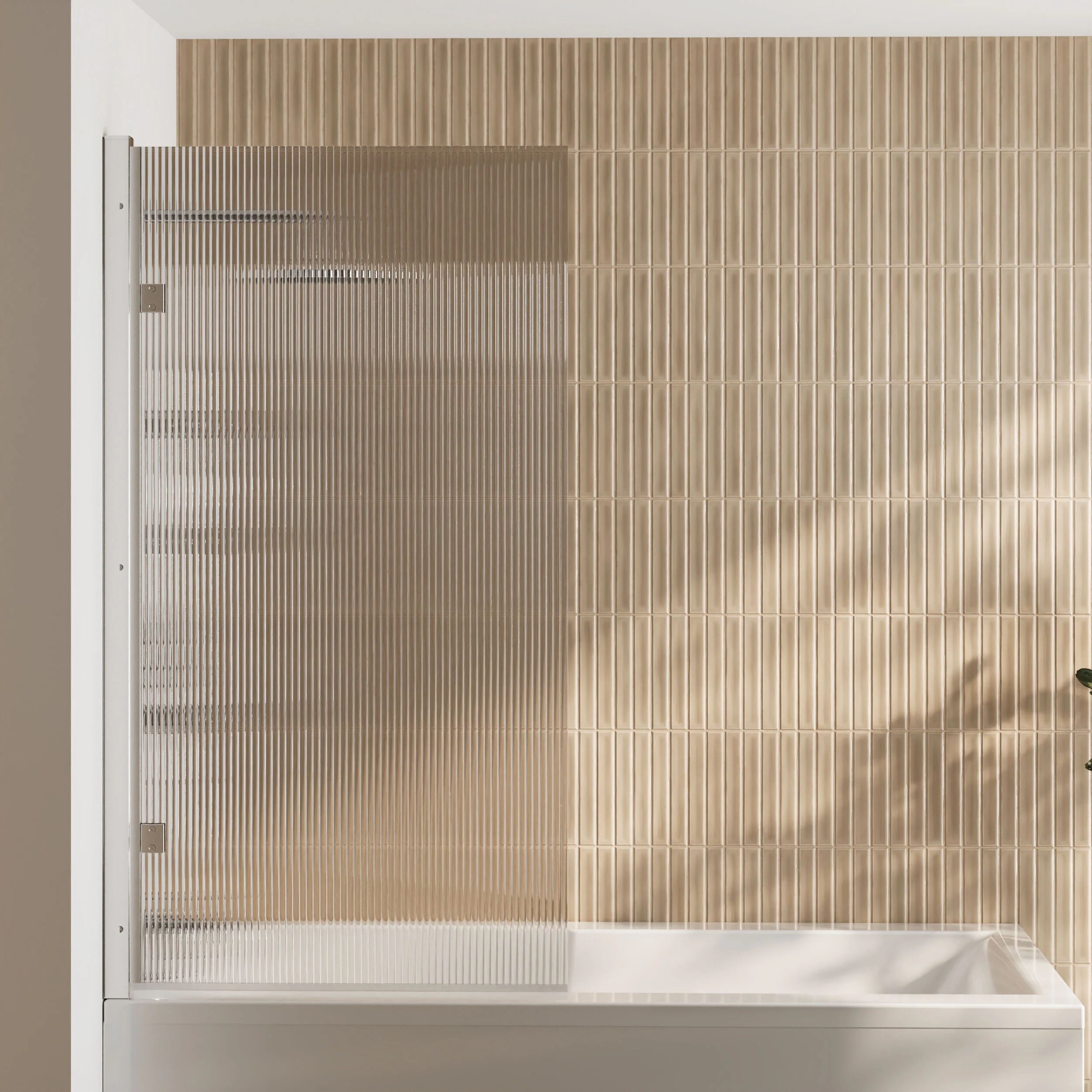 Contemporary 8mm Toughened Safety Glass Square Hinged Fluted Bath Screen, 1520 x 830 x 24mm - Choice of Colour - Image 4