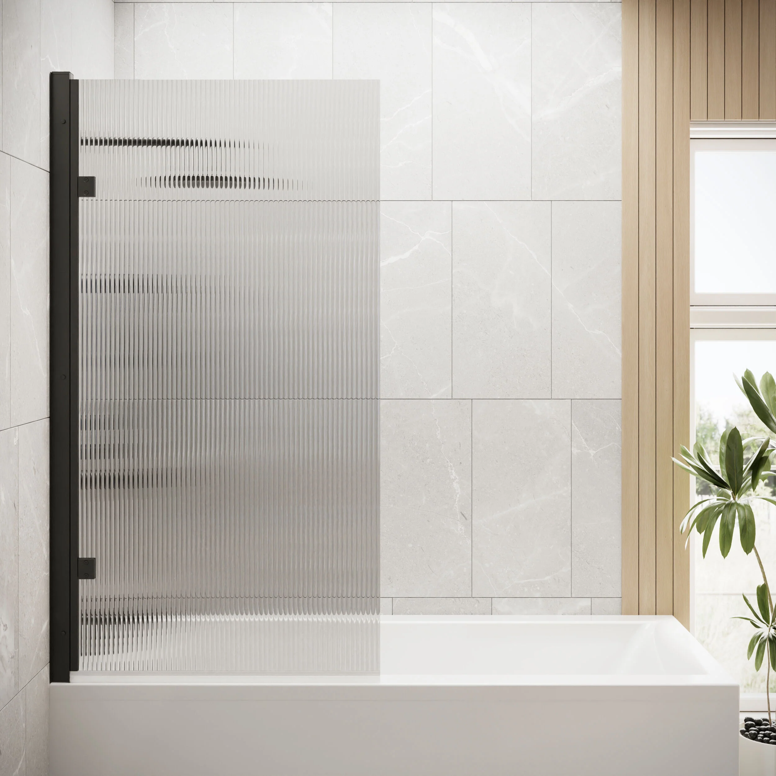 Contemporary 8mm Toughened Safety Glass Square Hinged Fluted Bath Screen, 1520 x 830 x 24mm - Choice of Colour - Image 5