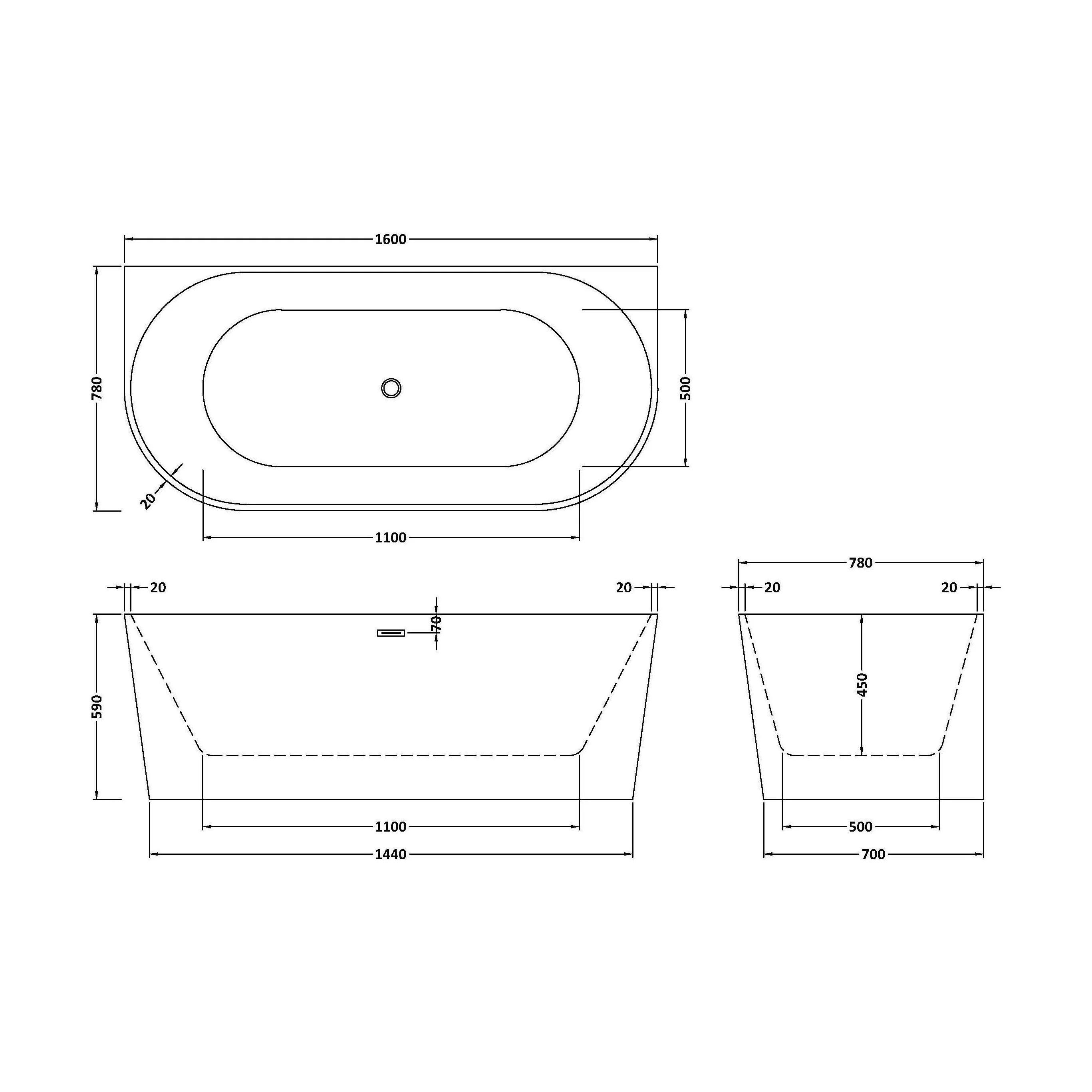 Contemporary Back To Wall Freestanding Bath from Balterley - Modern Design in Multiple Sizes - Image 7
