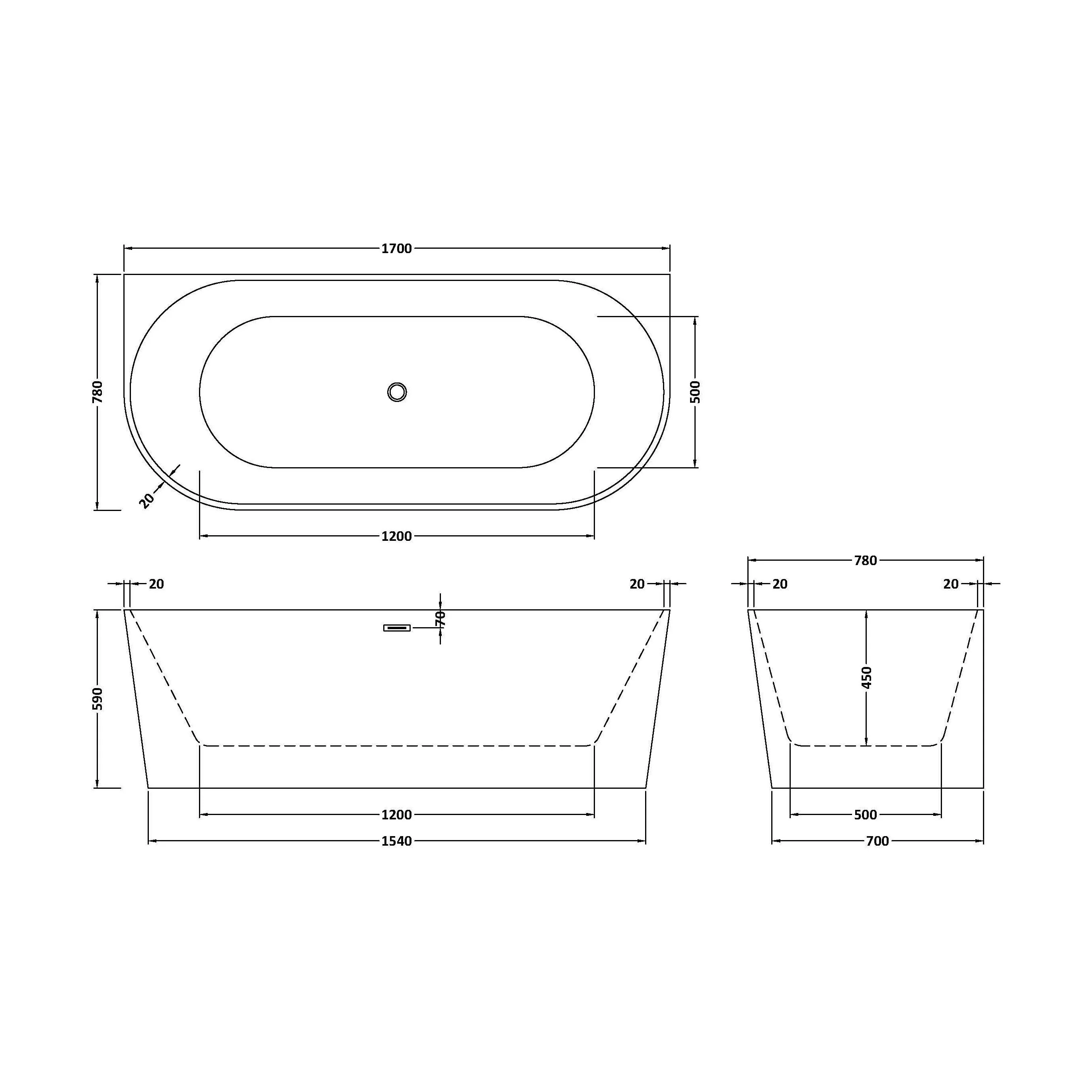Contemporary Back To Wall Freestanding Bath from Balterley - Modern Design in Multiple Sizes - Image 8