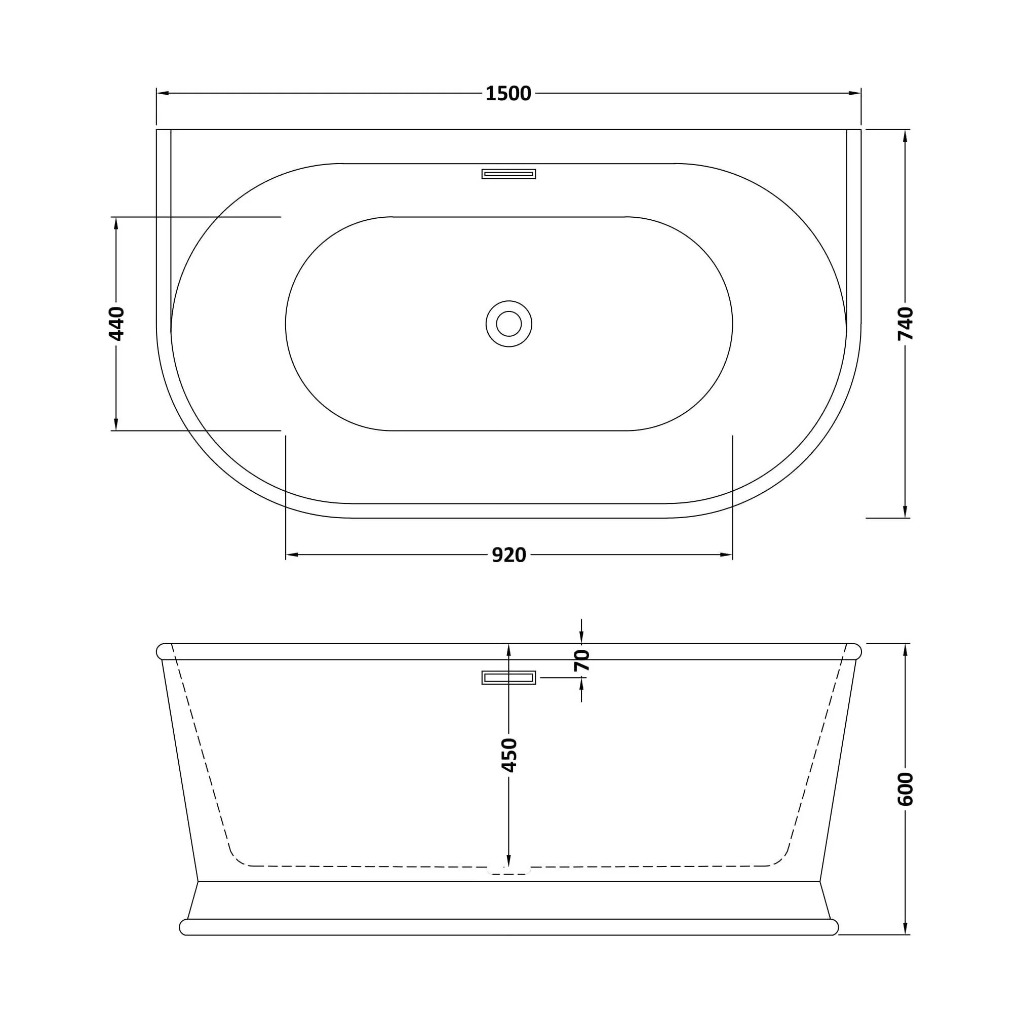Contemporary Back To Wall Freestanding Bath, Modern Double Ended Design - Choice of Size - Image 7