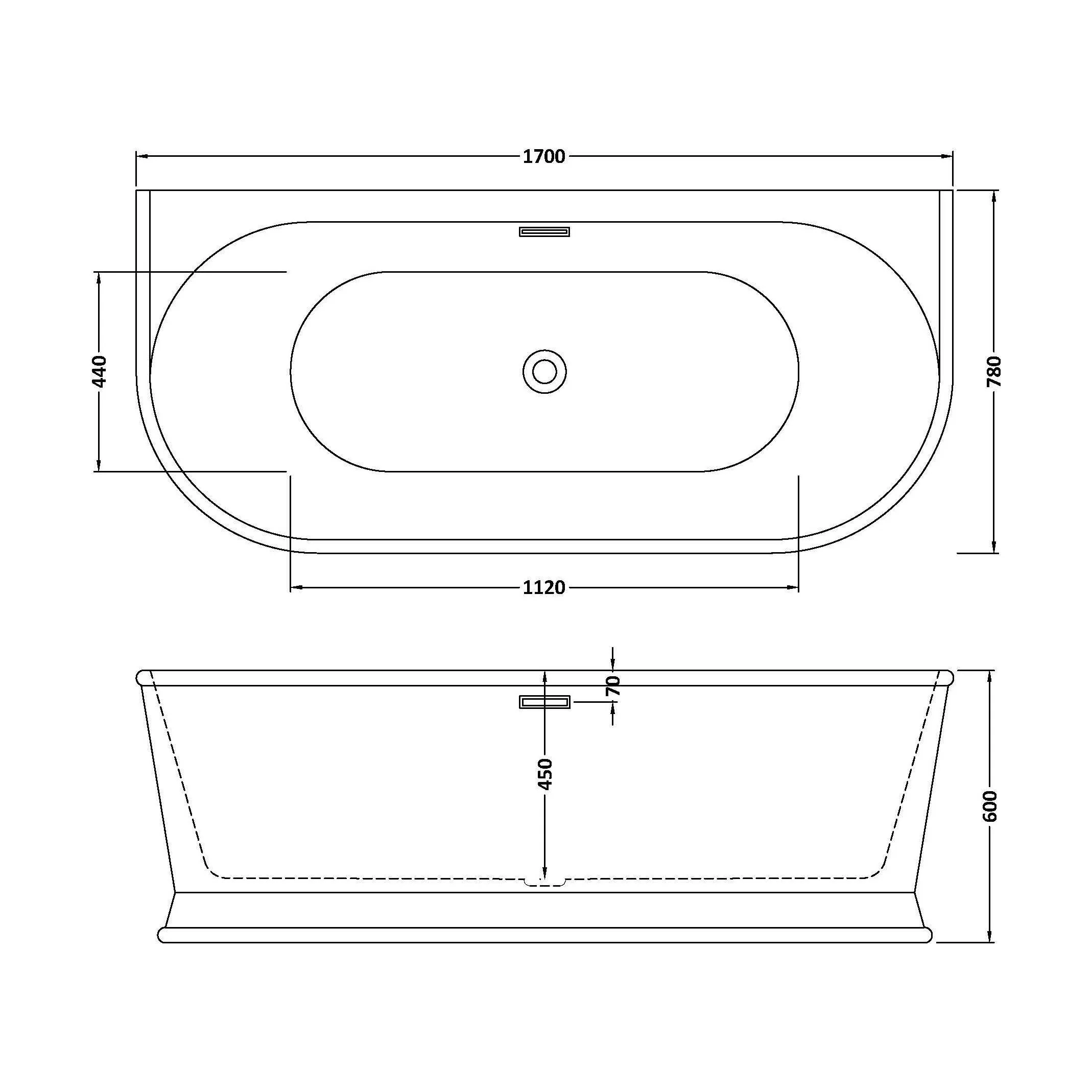 Contemporary Back To Wall Freestanding Bath, Modern Double Ended Design - Choice of Size - Image 8