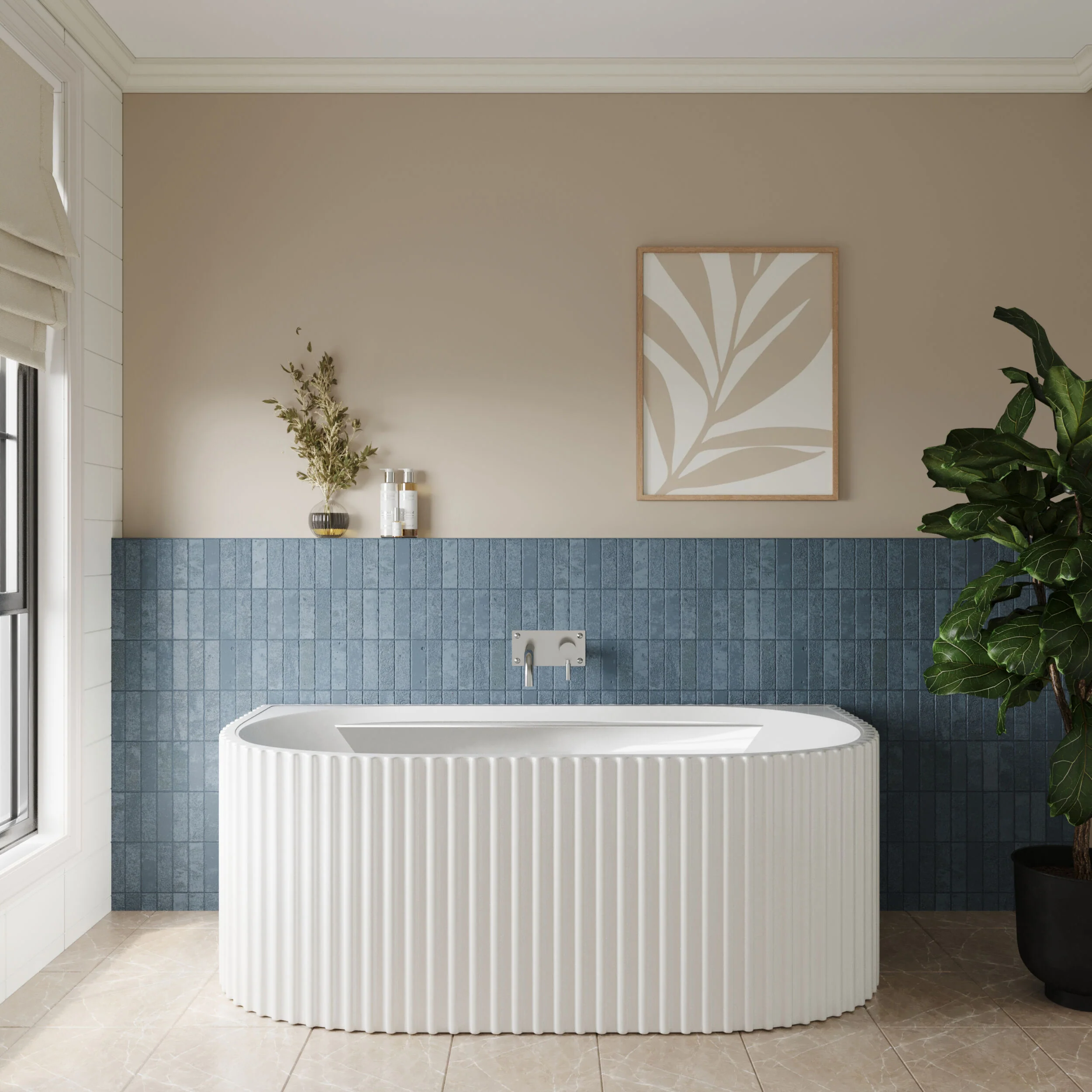 Contemporary Back To Wall Freestanding Bath with Ribbed Design - Choice of Size - Image 3