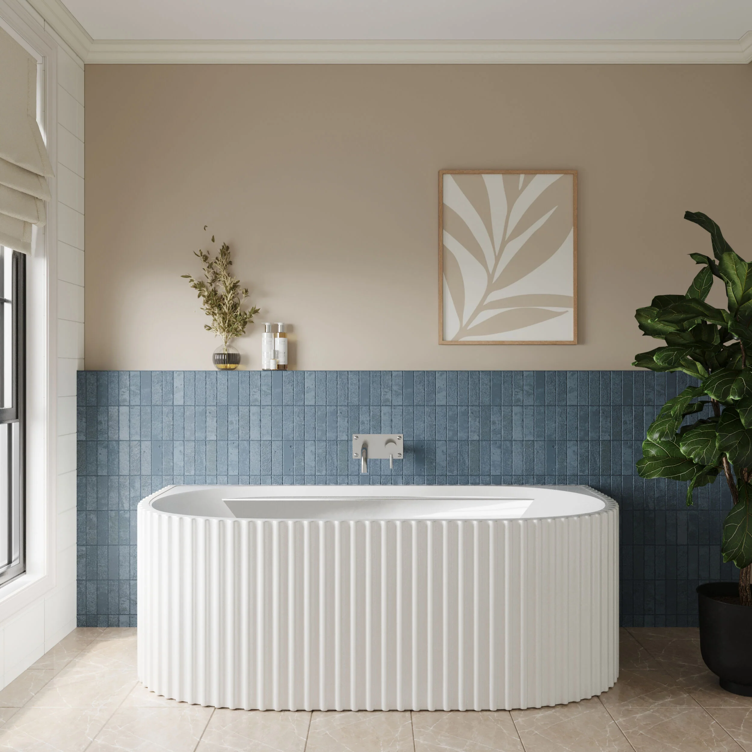 Contemporary Back To Wall Freestanding Bath with Ribbed Design - Choice of Size - Image 4