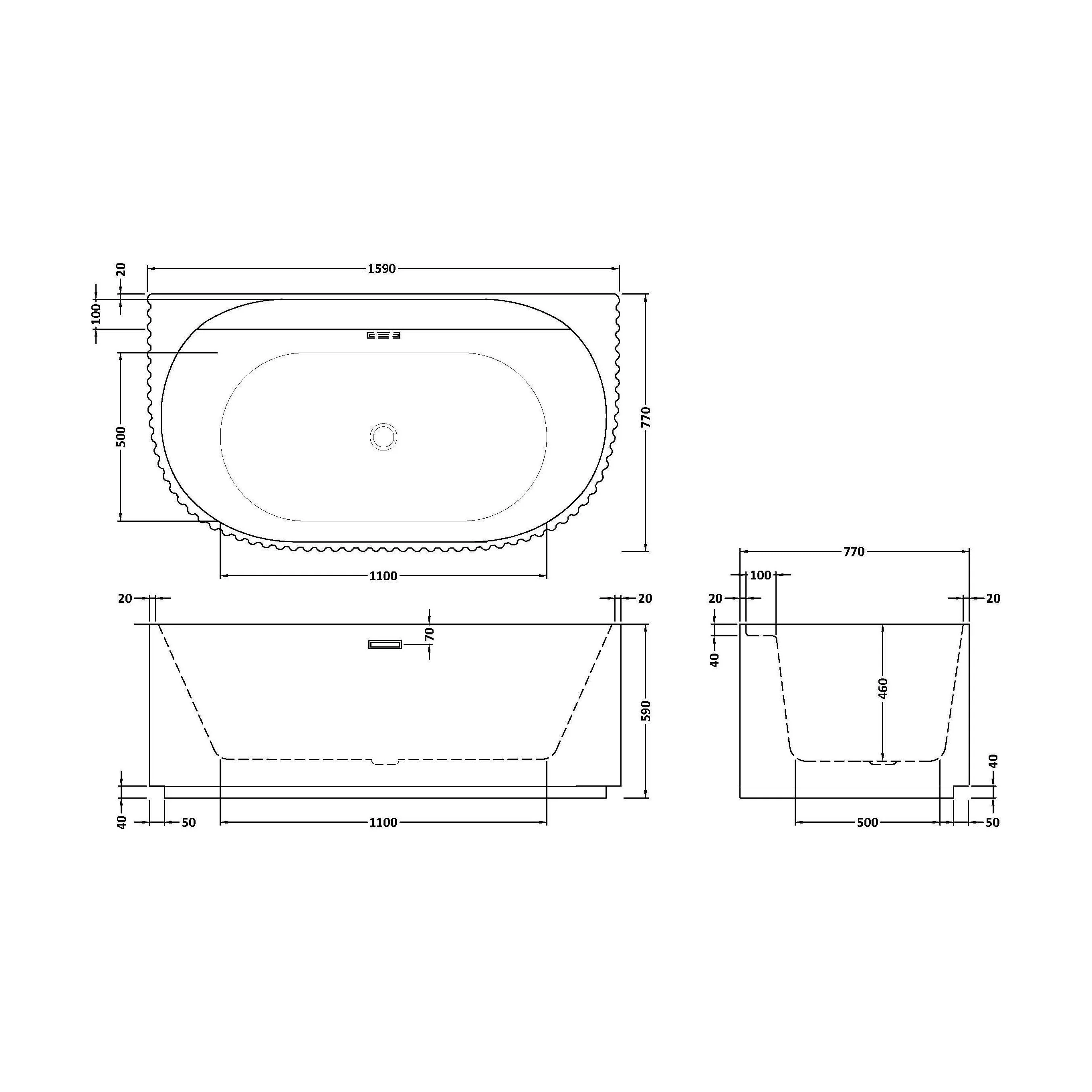Contemporary Back To Wall Freestanding Bath with Ribbed Design - Choice of Size - Image 7