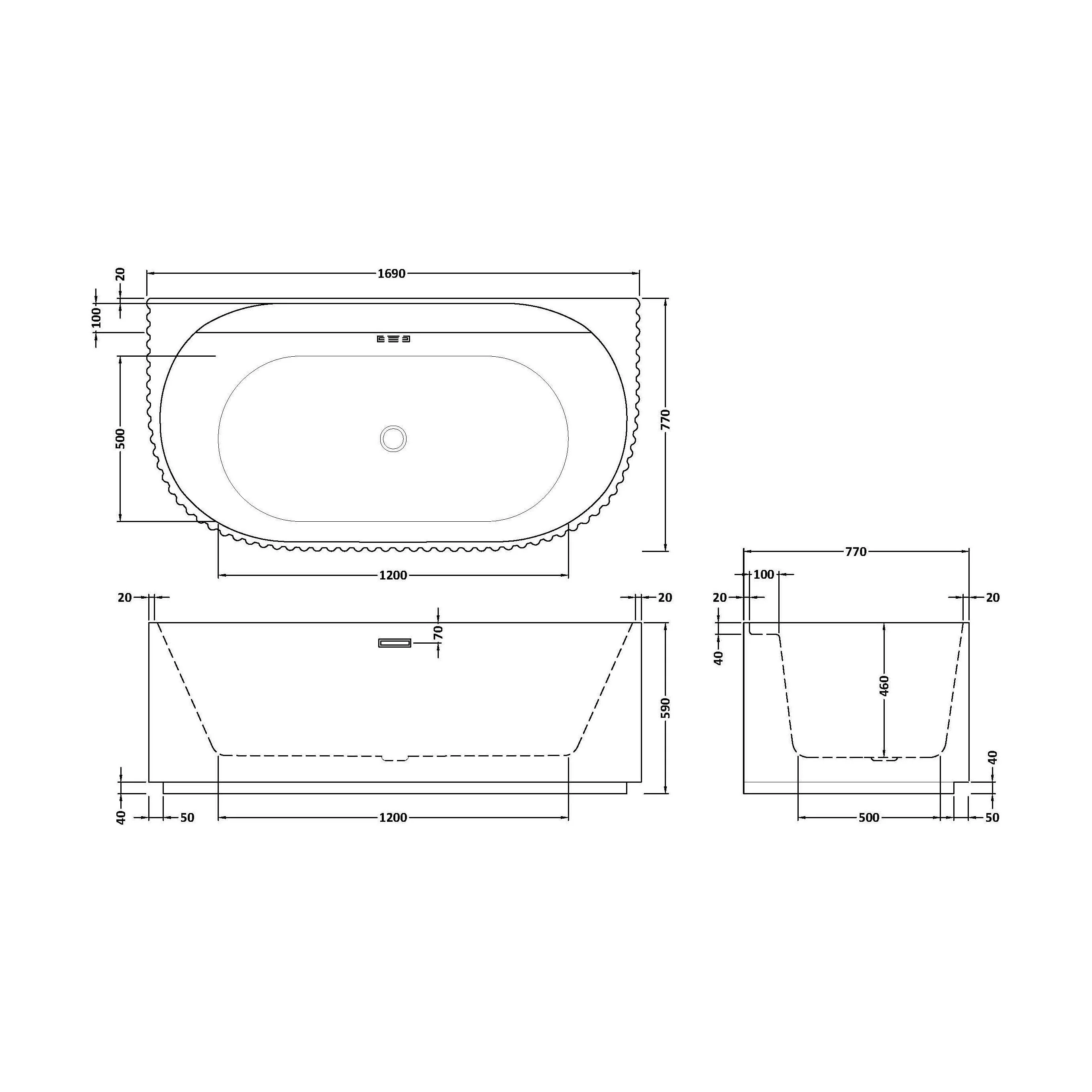 Contemporary Back To Wall Freestanding Bath with Ribbed Design - Choice of Size - Image 8