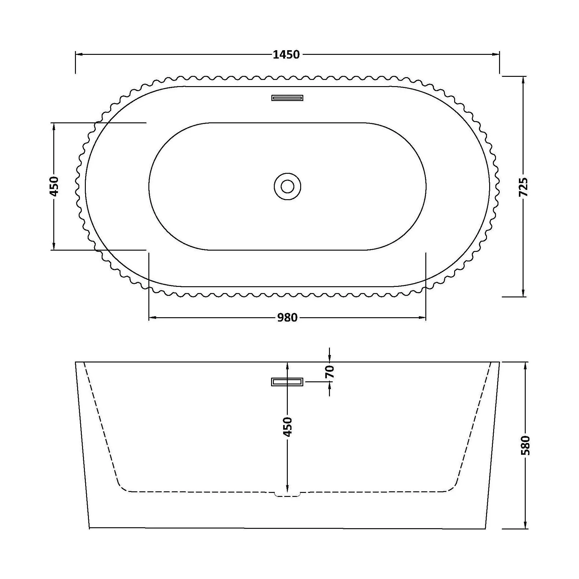 Contemporary Curved Freestanding Bath, Modern Ribbed Design - Choice of Size - Image 11