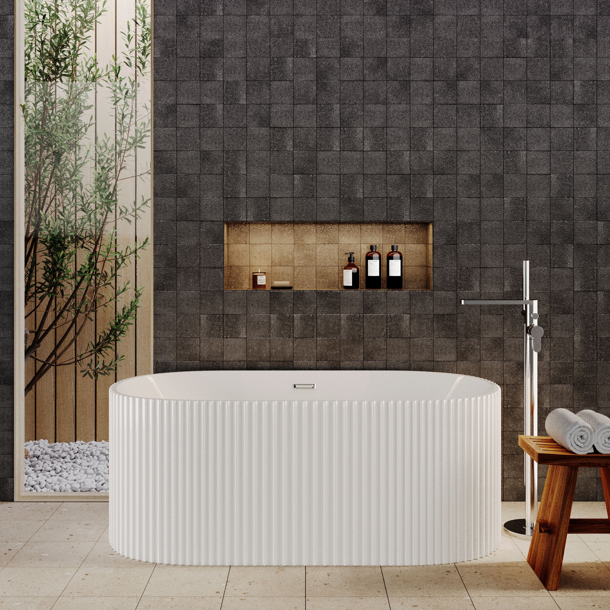 Contemporary Curved Freestanding Bath, Modern Ribbed Design - Choice of Size - Image 3