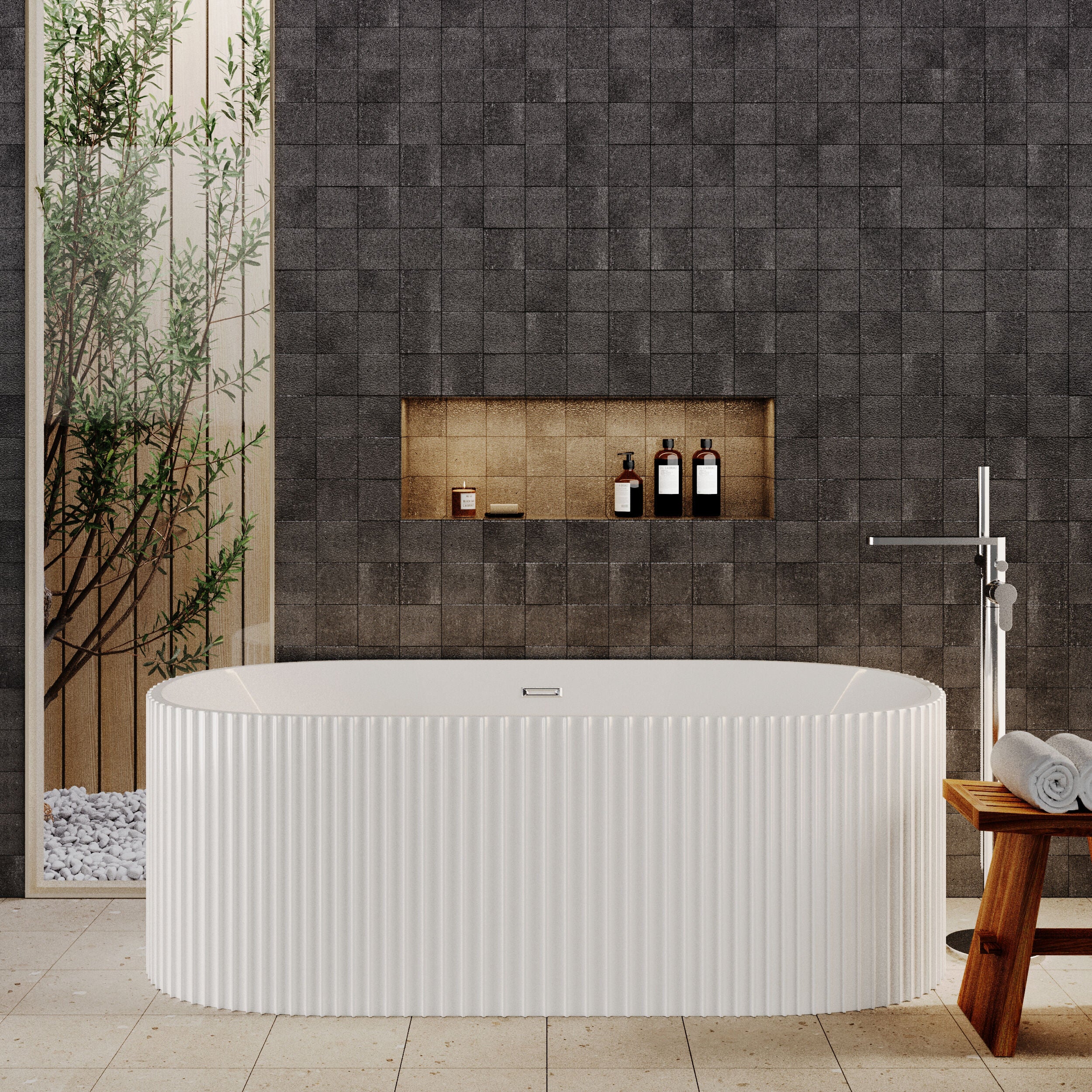 Contemporary Curved Freestanding Bath, Modern Ribbed Design - Choice of Size - Image 4