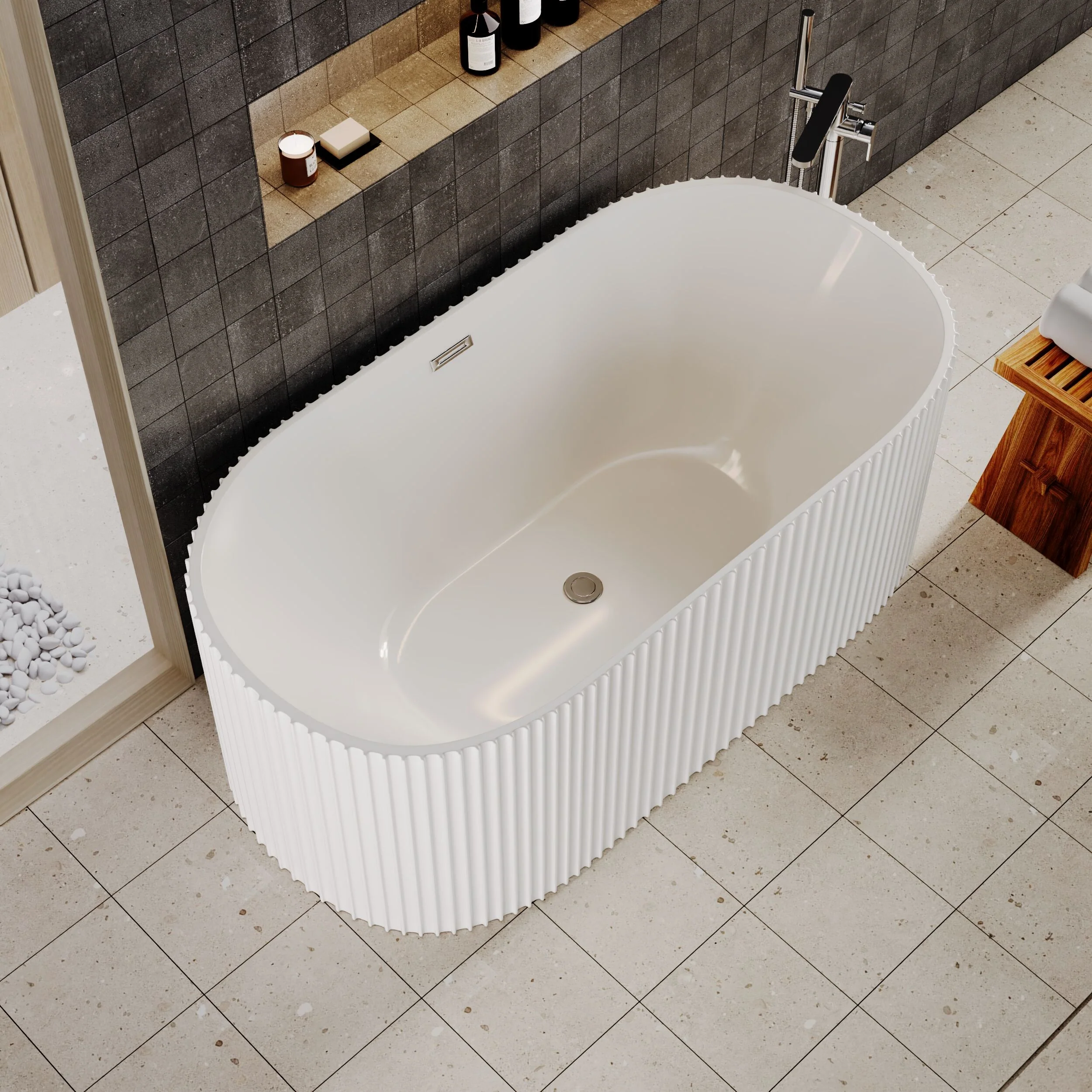 Contemporary Curved Freestanding Bath, Modern Ribbed Design - Choice of Size - Image 5