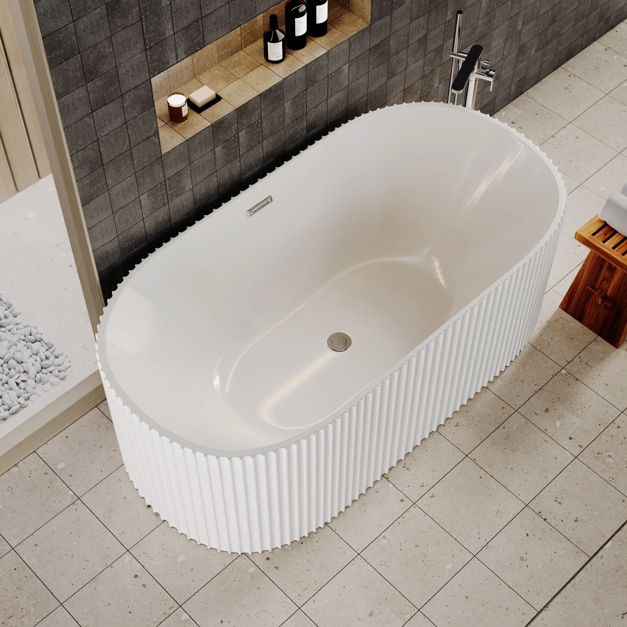 Contemporary Curved Freestanding Bath, Modern Ribbed Design - Choice of Size - Image 6