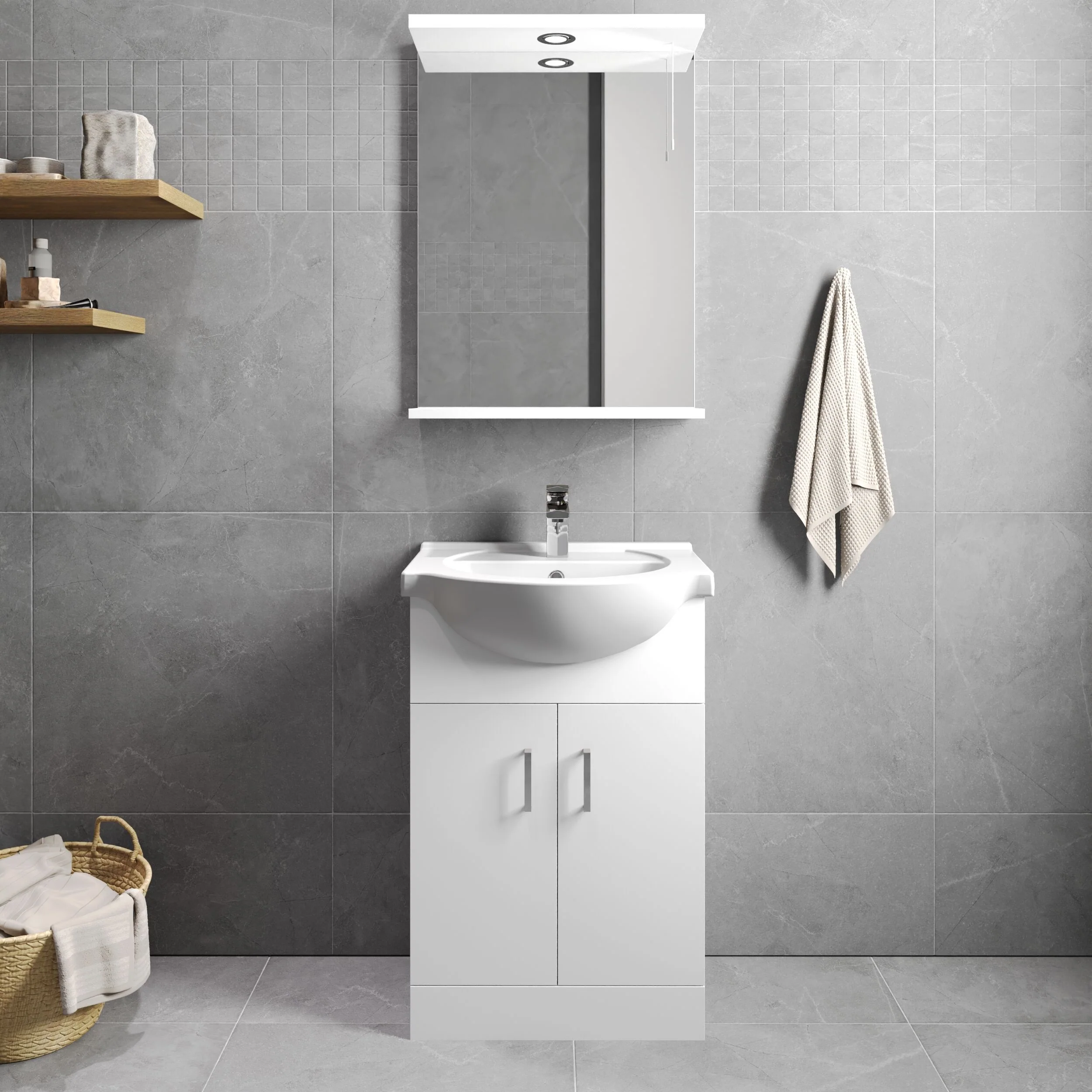 Hamstall Contemporary Floor Standing Vanity Unit with Round Ceramic Basin – Gloss White, Choice of Doors, Drawers & Sizes - Image 11