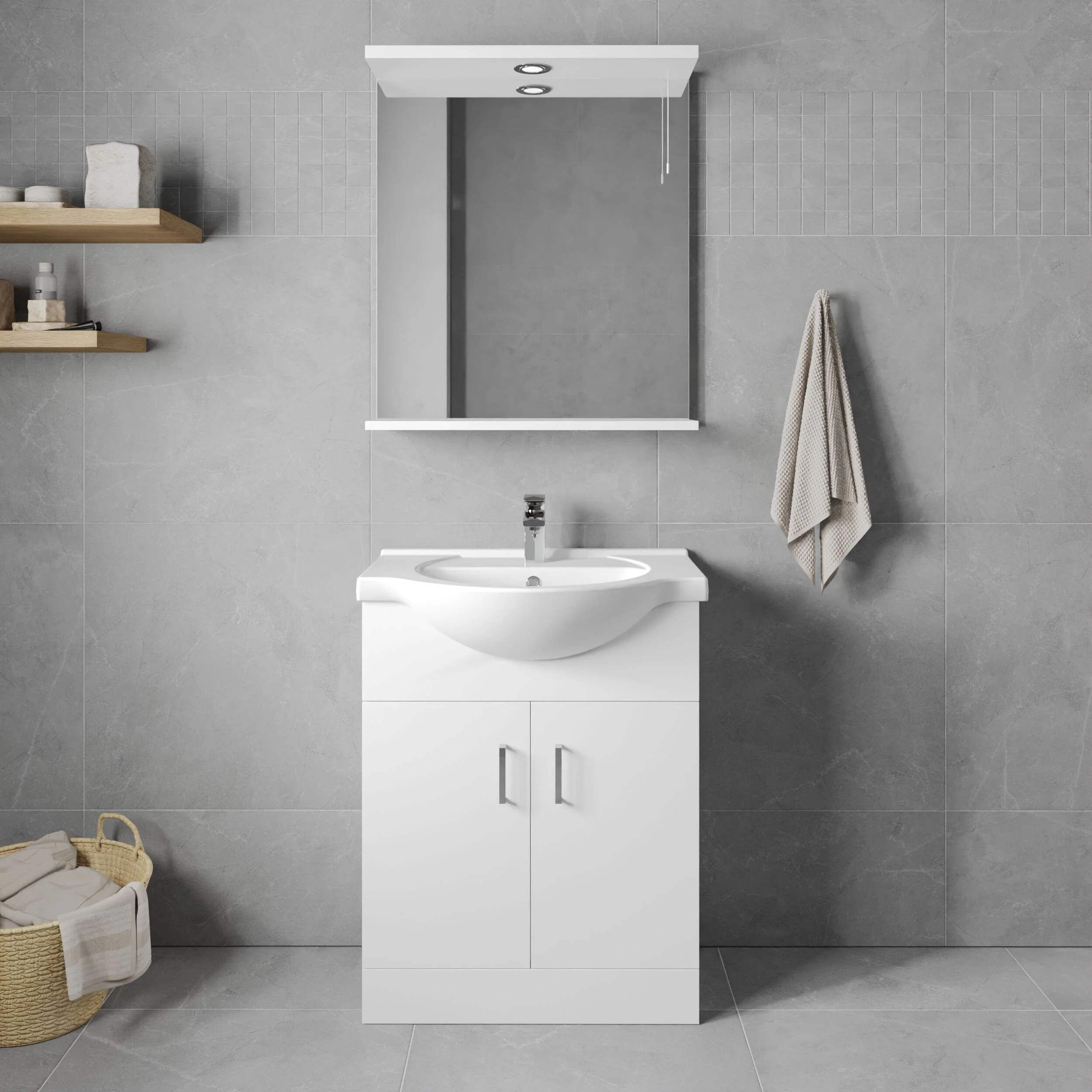 Hamstall Contemporary Floor Standing Vanity Unit with Round Ceramic Basin – Gloss White, Choice of Doors, Drawers & Sizes - Image 12