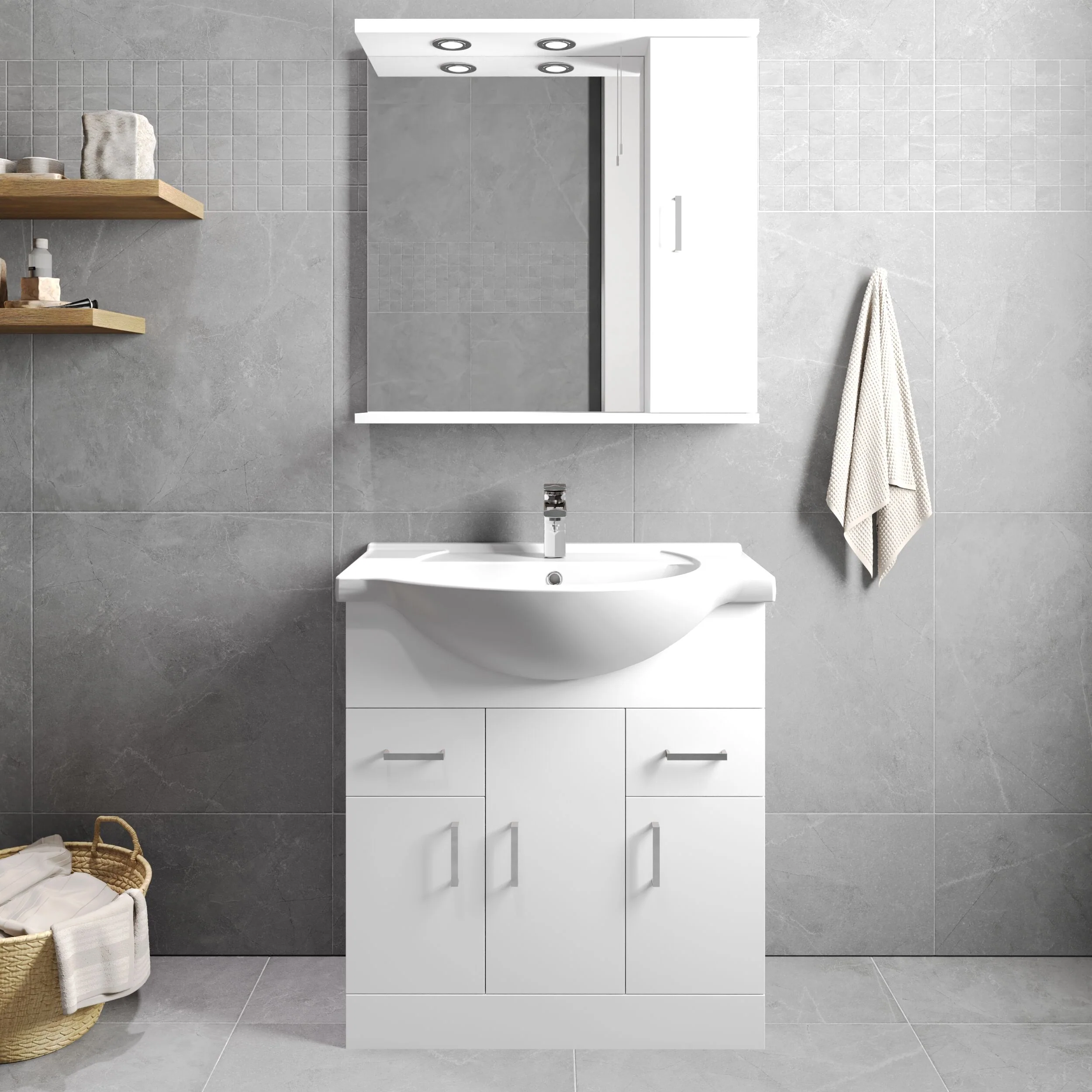 Hamstall Contemporary Floor Standing Vanity Unit with Round Ceramic Basin – Gloss White, Choice of Doors, Drawers & Sizes - Image 13