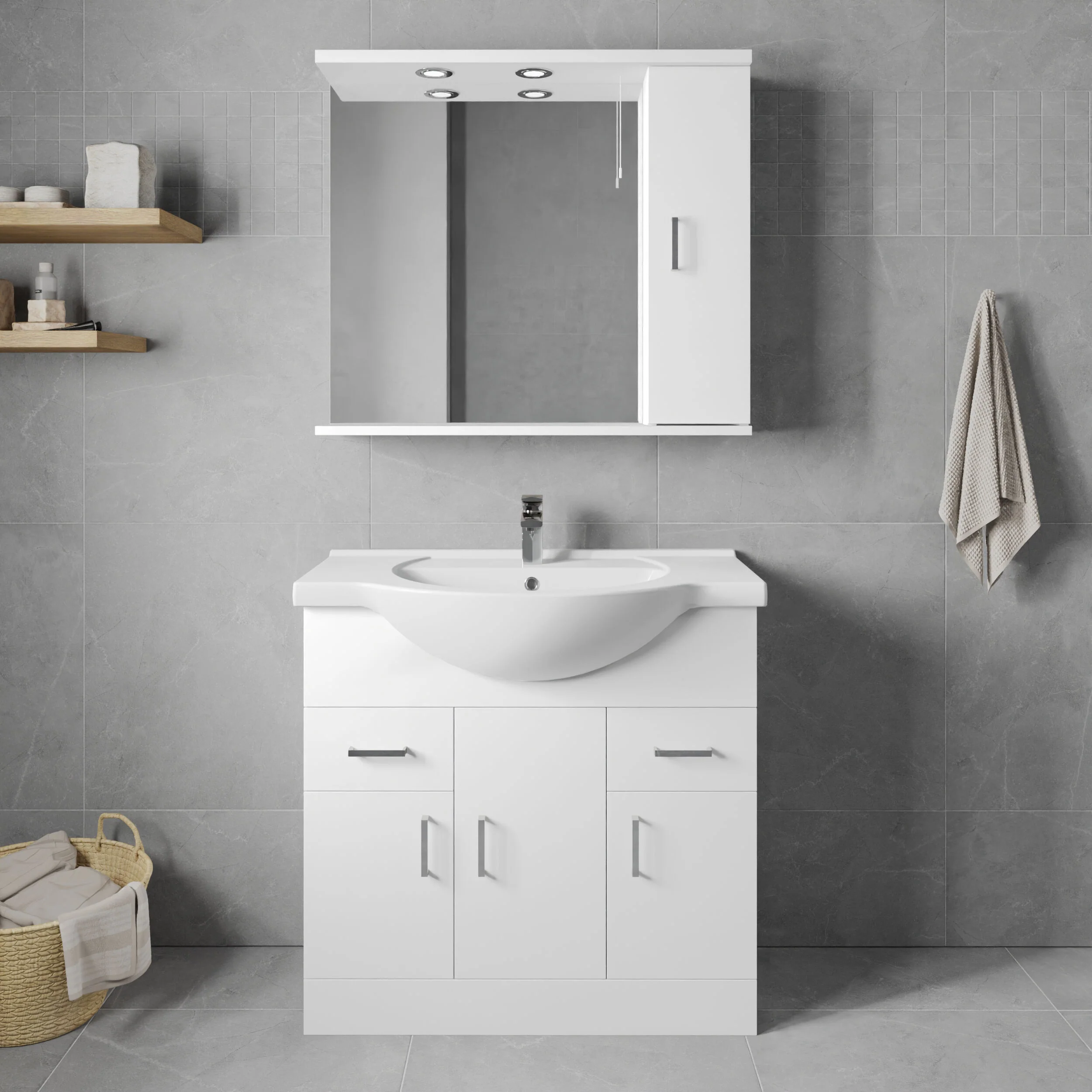 Hamstall Contemporary Floor Standing Vanity Unit with Round Ceramic Basin – Gloss White, Choice of Doors, Drawers & Sizes - Image 14