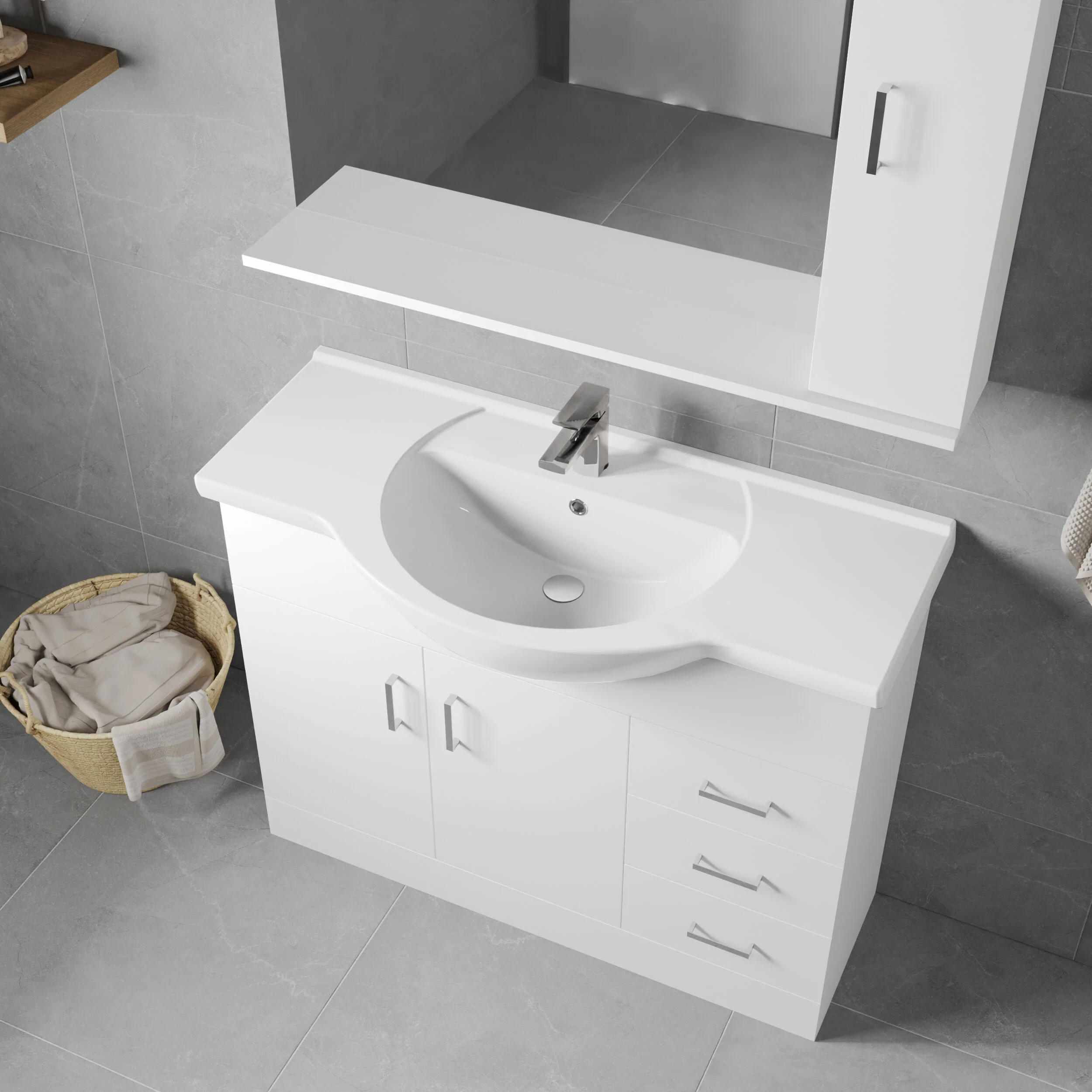 Hamstall Contemporary Floor Standing Vanity Unit with Round Ceramic Basin – Gloss White, Choice of Doors, Drawers & Sizes - Image 15