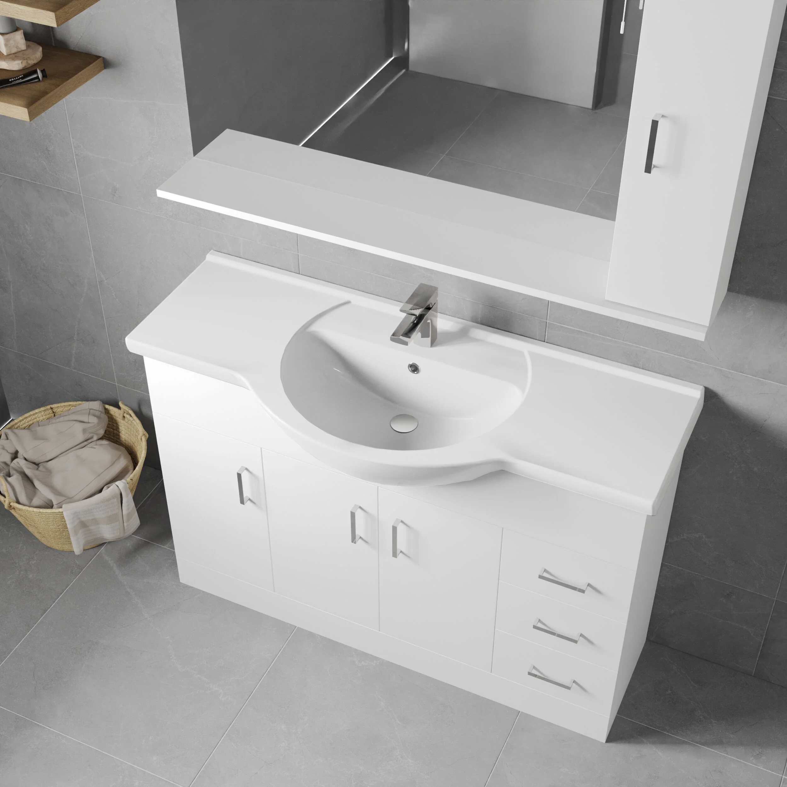 Hamstall Contemporary Floor Standing Vanity Unit with Round Ceramic Basin – Gloss White, Choice of Doors, Drawers & Sizes - Image 16