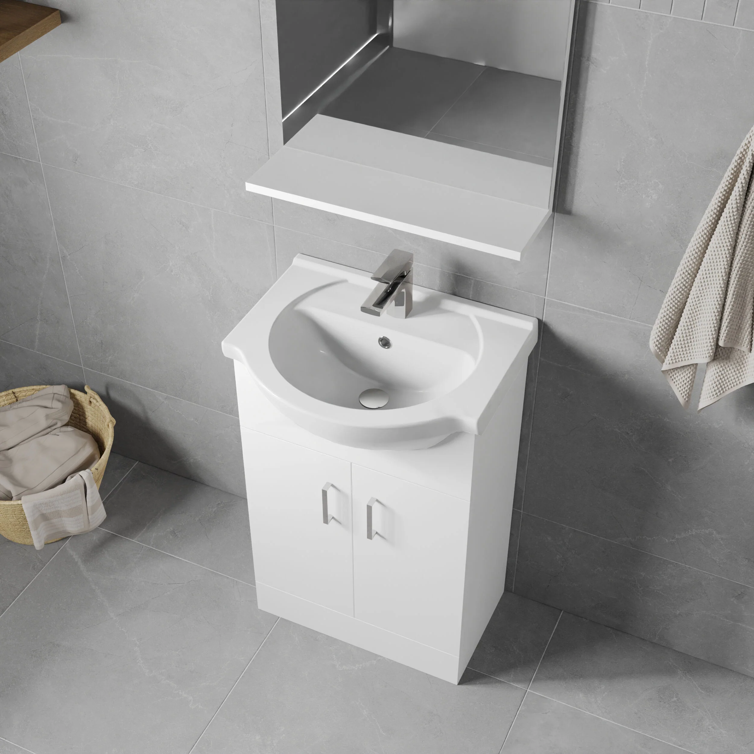 Hamstall Contemporary Floor Standing Vanity Unit with Round Ceramic Basin – Gloss White, Choice of Doors, Drawers & Sizes - Image 18