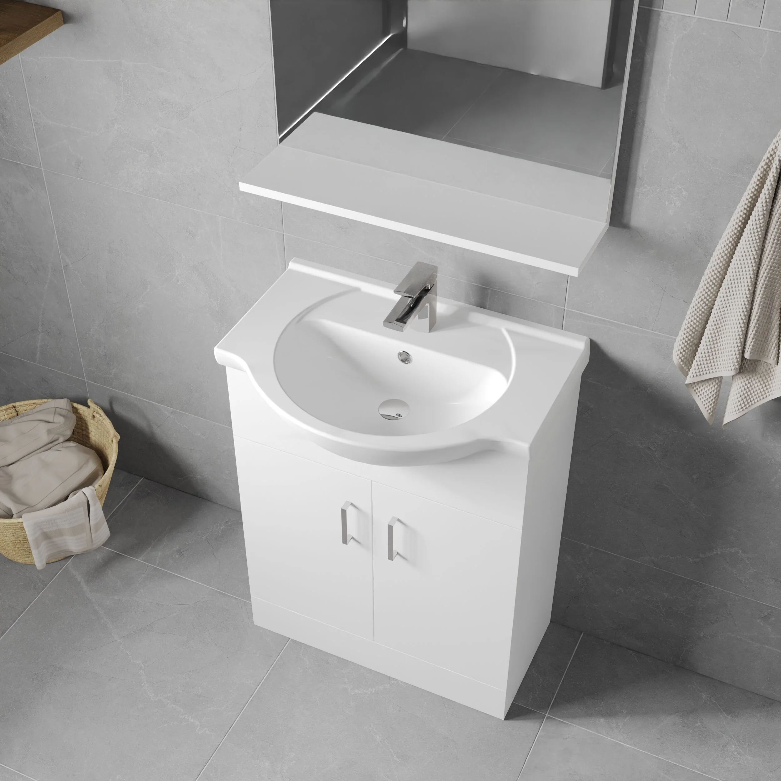 Hamstall Contemporary Floor Standing Vanity Unit with Round Ceramic Basin – Gloss White, Choice of Doors, Drawers & Sizes - Image 19