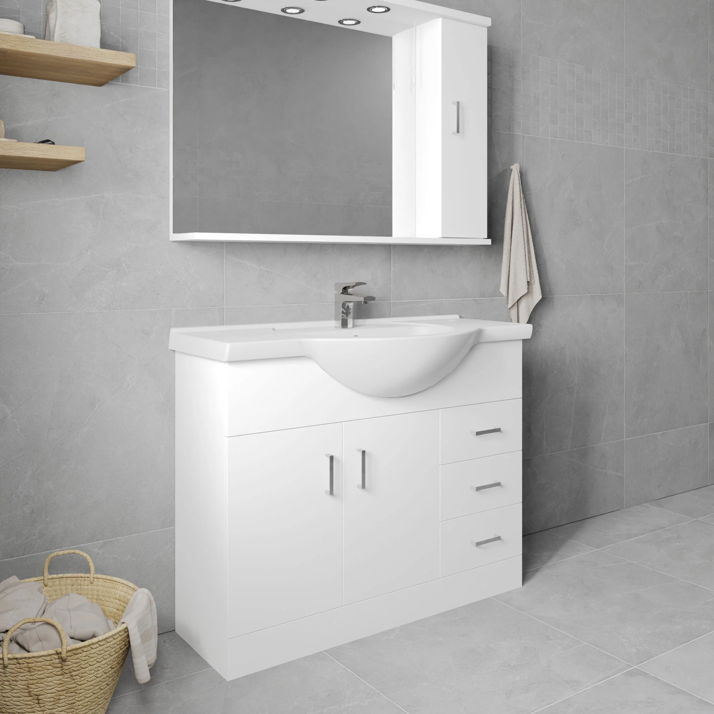 Hamstall Contemporary Floor Standing Vanity Unit with Round Ceramic Basin – Gloss White, Choice of Doors, Drawers & Sizes - Image 22