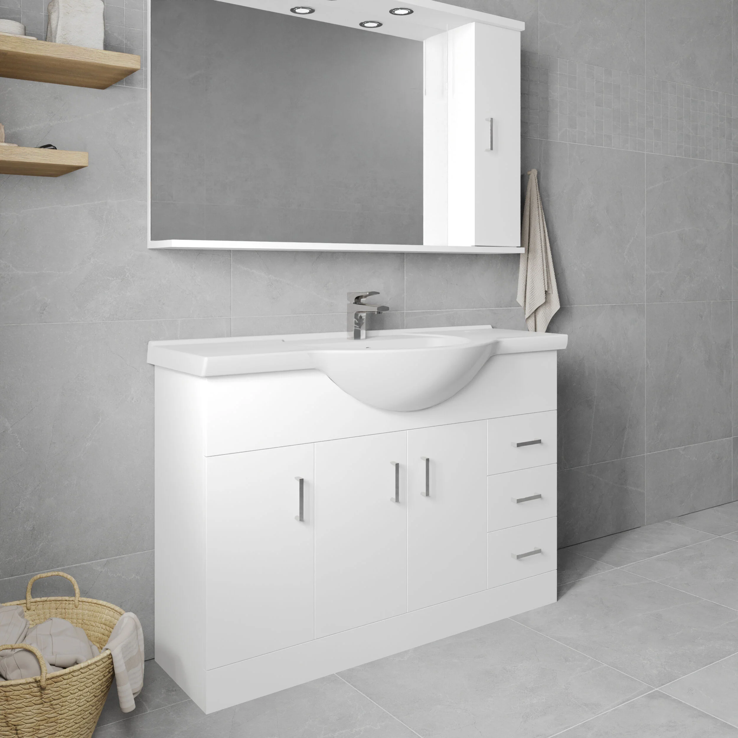 Hamstall Contemporary Floor Standing Vanity Unit with Round Ceramic Basin – Gloss White, Choice of Doors, Drawers & Sizes - Image 23