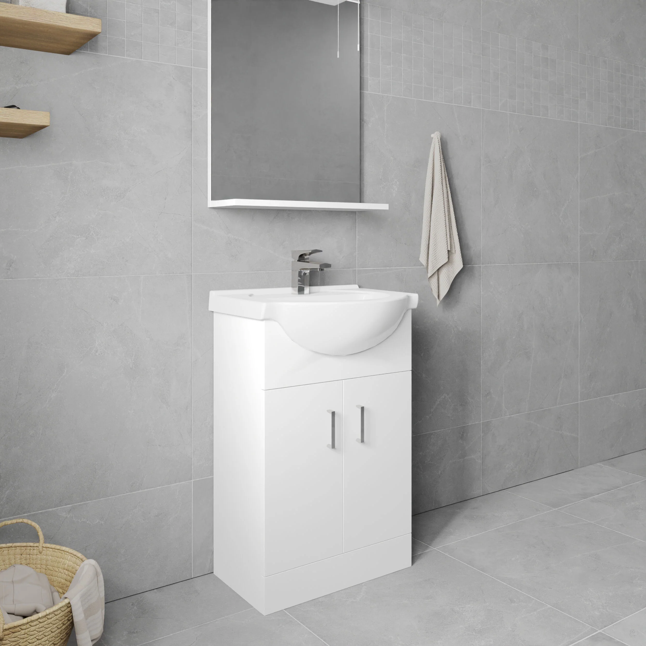 Hamstall Contemporary Floor Standing Vanity Unit with Round Ceramic Basin – Gloss White, Choice of Doors, Drawers & Sizes - Image 25