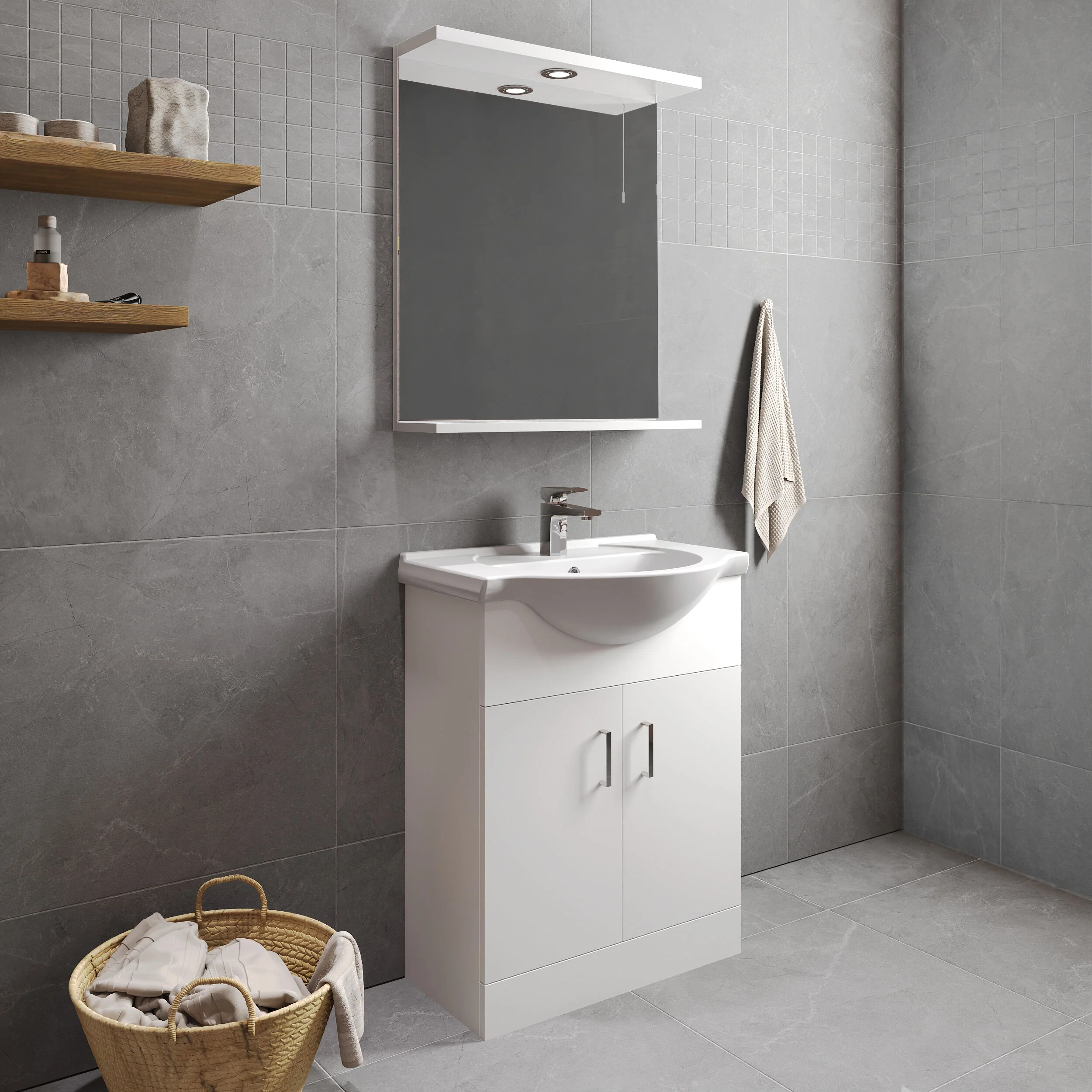 Hamstall Contemporary Floor Standing Vanity Unit with Round Ceramic Basin – Gloss White, Choice of Doors, Drawers & Sizes - Image 26