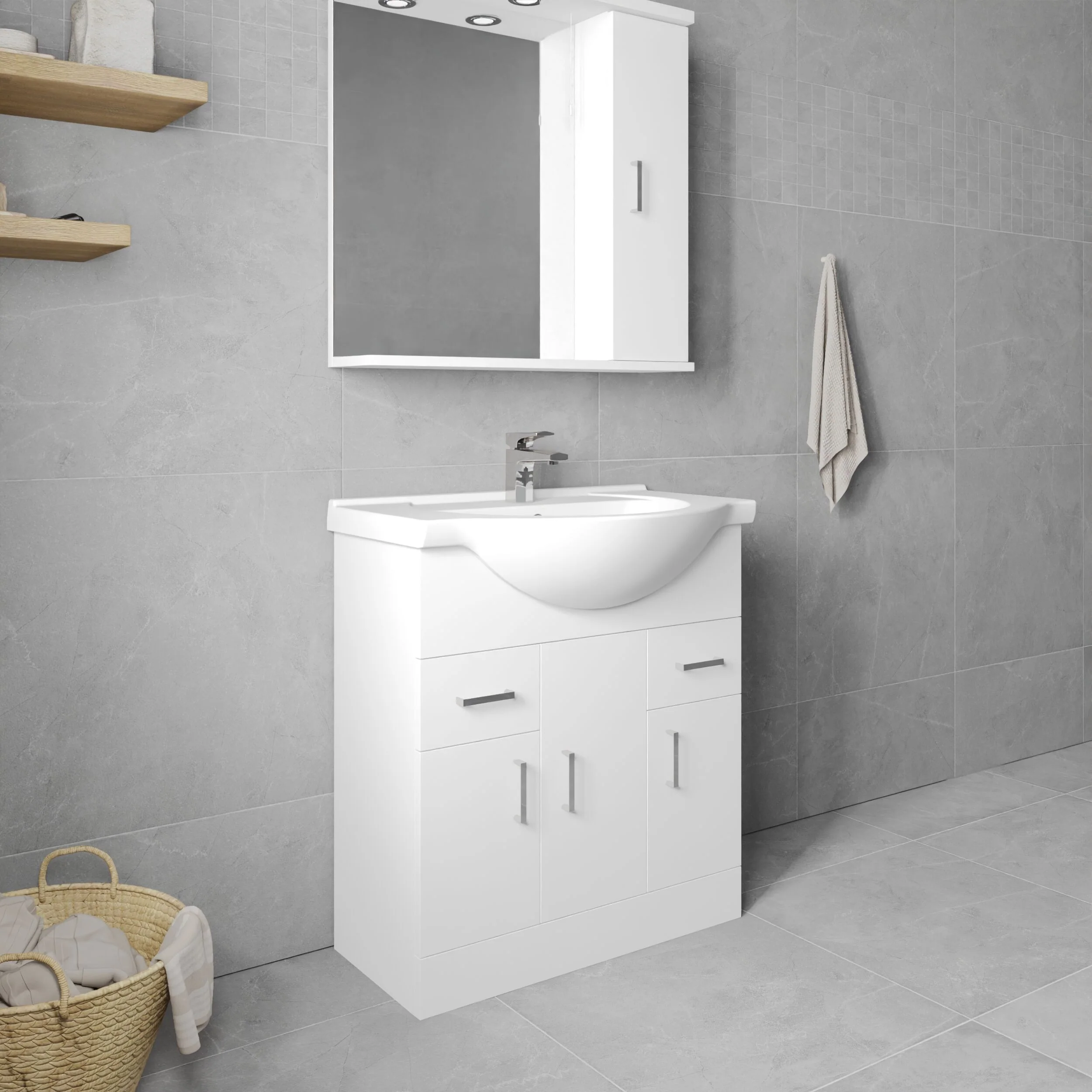 Hamstall Contemporary Floor Standing Vanity Unit with Round Ceramic Basin – Gloss White, Choice of Doors, Drawers & Sizes - Image 27