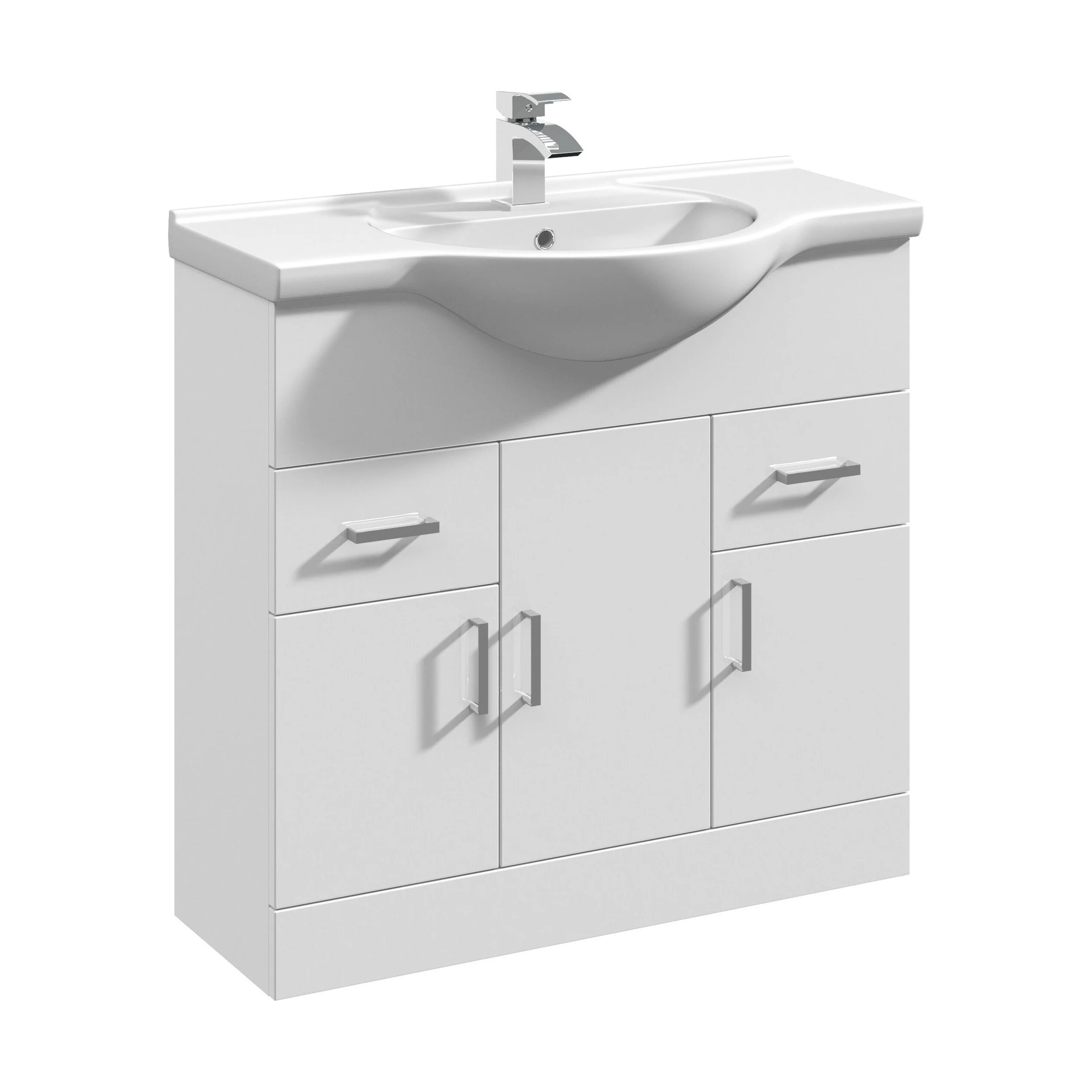 Hamstall Contemporary Floor Standing Vanity Unit with Round Ceramic Basin – Gloss White, Choice of Doors, Drawers & Sizes - Image 35