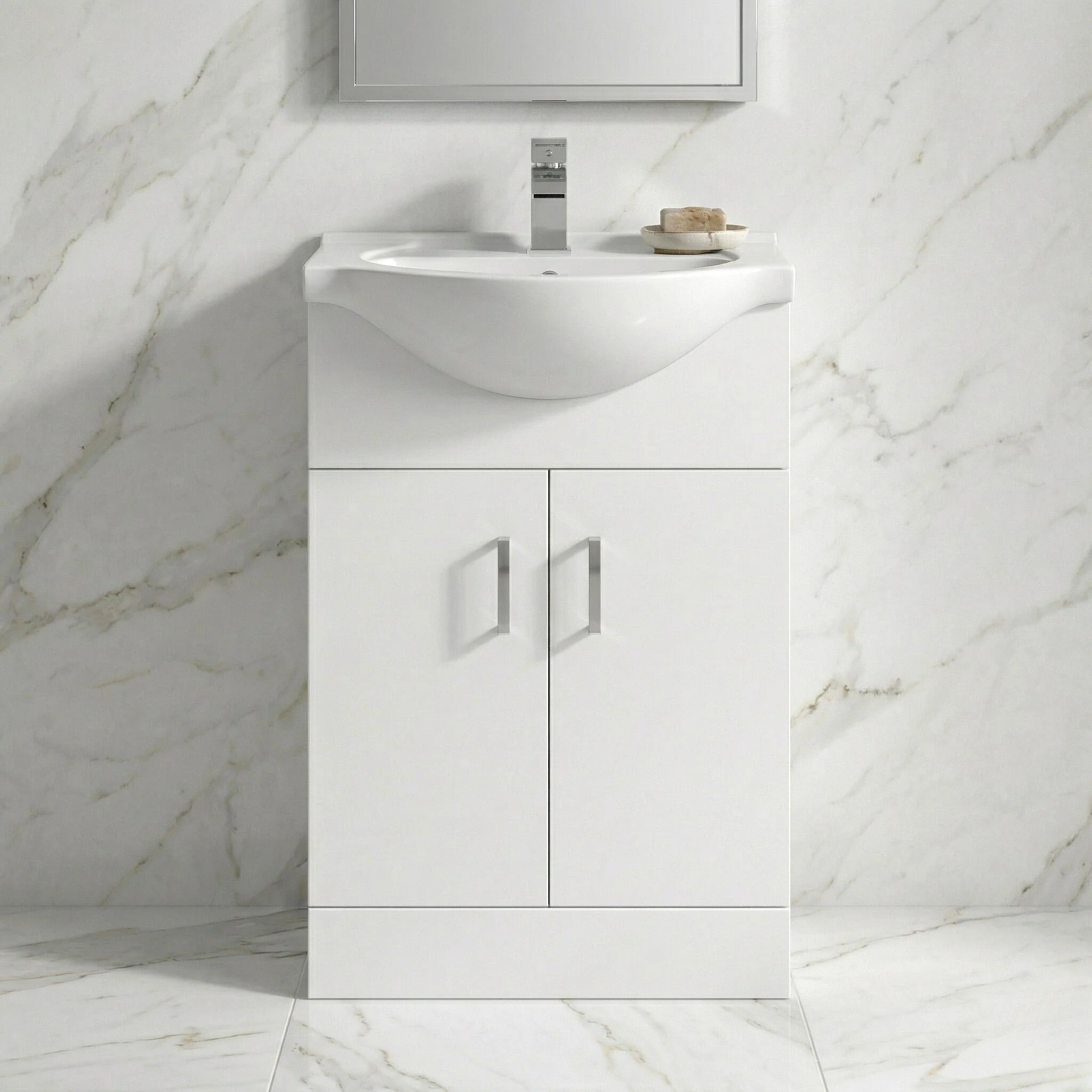 Hamstall Contemporary Floor Standing Vanity Unit with Round Ceramic Basin – Gloss White, Choice of Doors, Drawers & Sizes - Image 4
