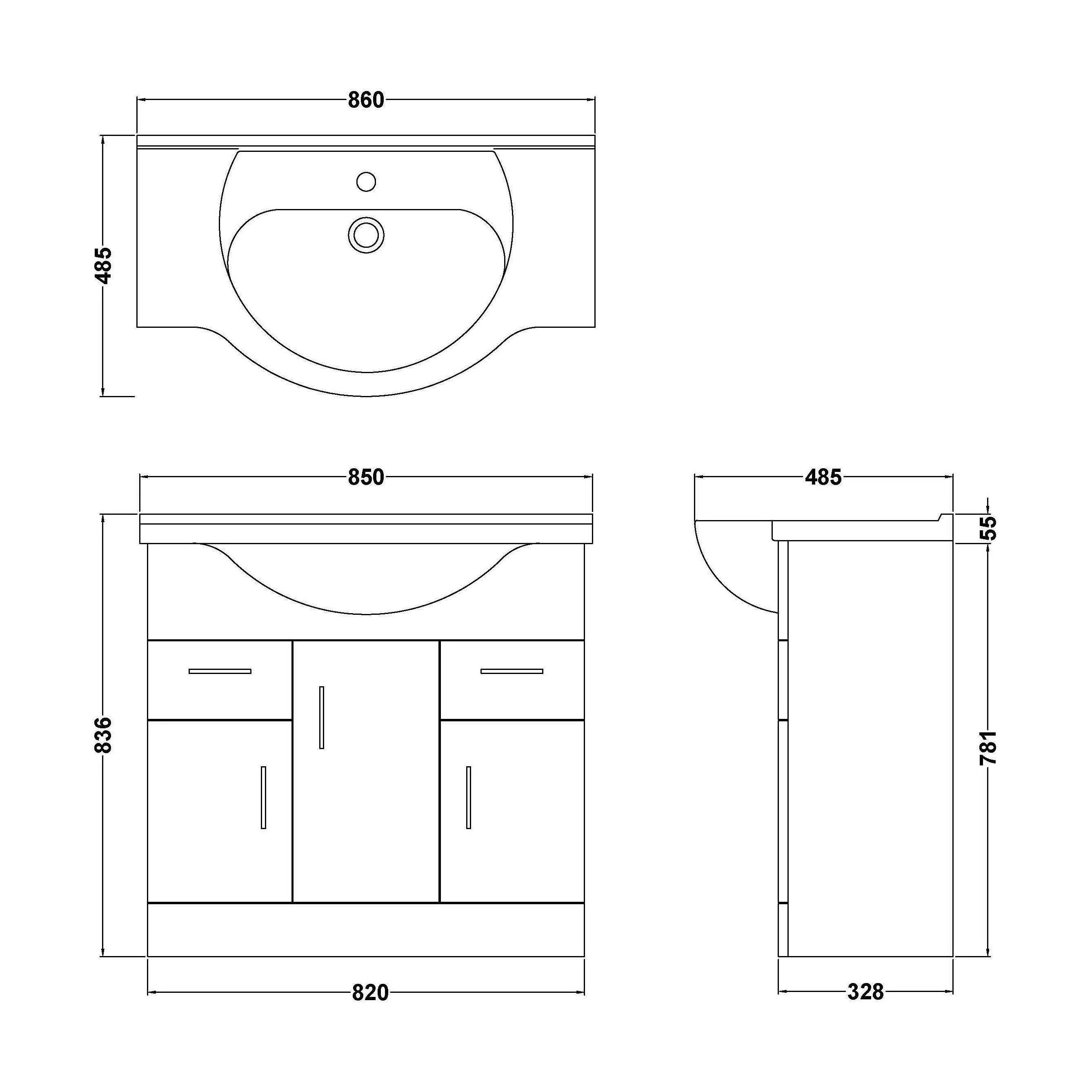 Hamstall Contemporary Floor Standing Vanity Unit with Round Ceramic Basin – Gloss White, Choice of Doors, Drawers & Sizes - Image 42