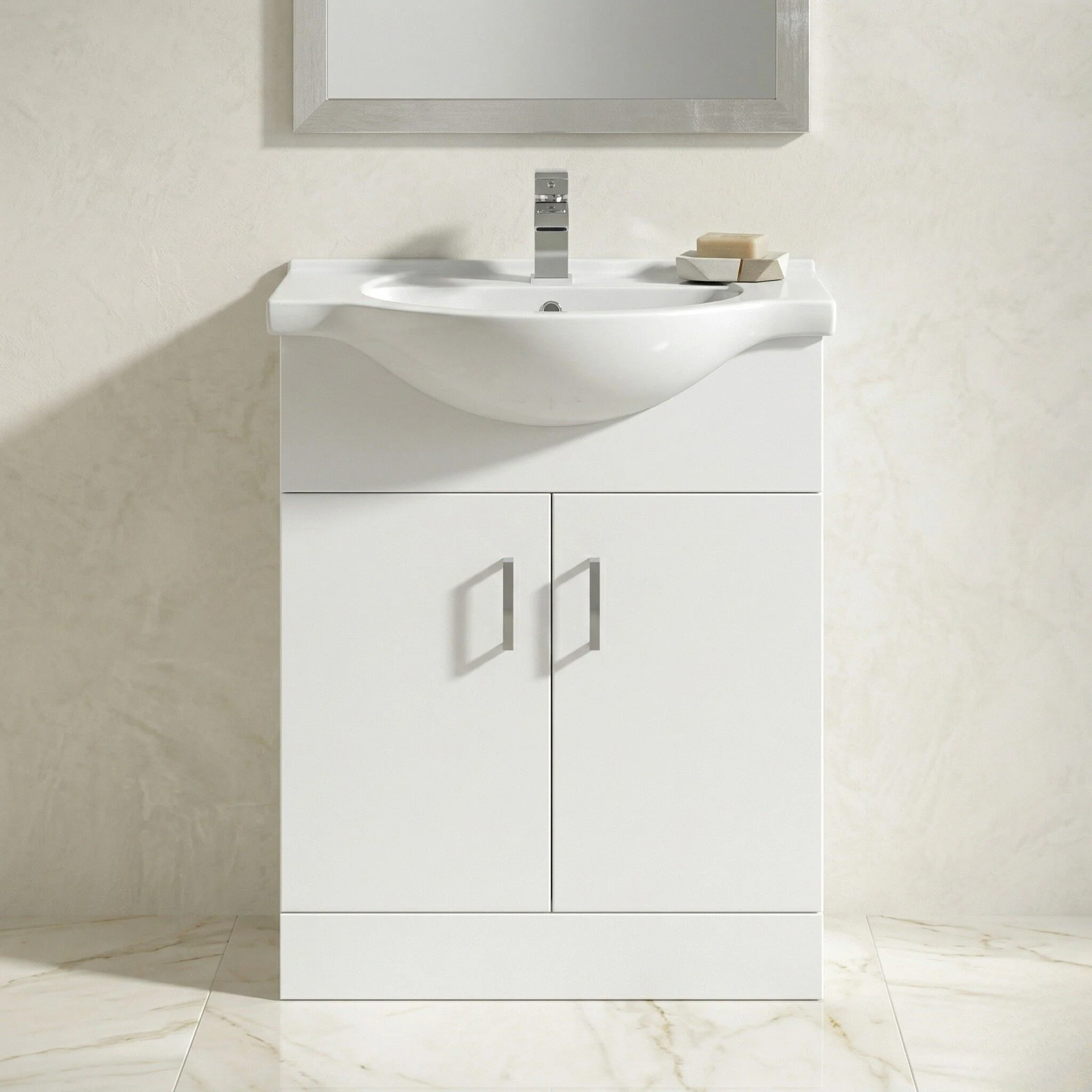 Hamstall Contemporary Floor Standing Vanity Unit with Round Ceramic Basin – Gloss White, Choice of Doors, Drawers & Sizes - Image 5