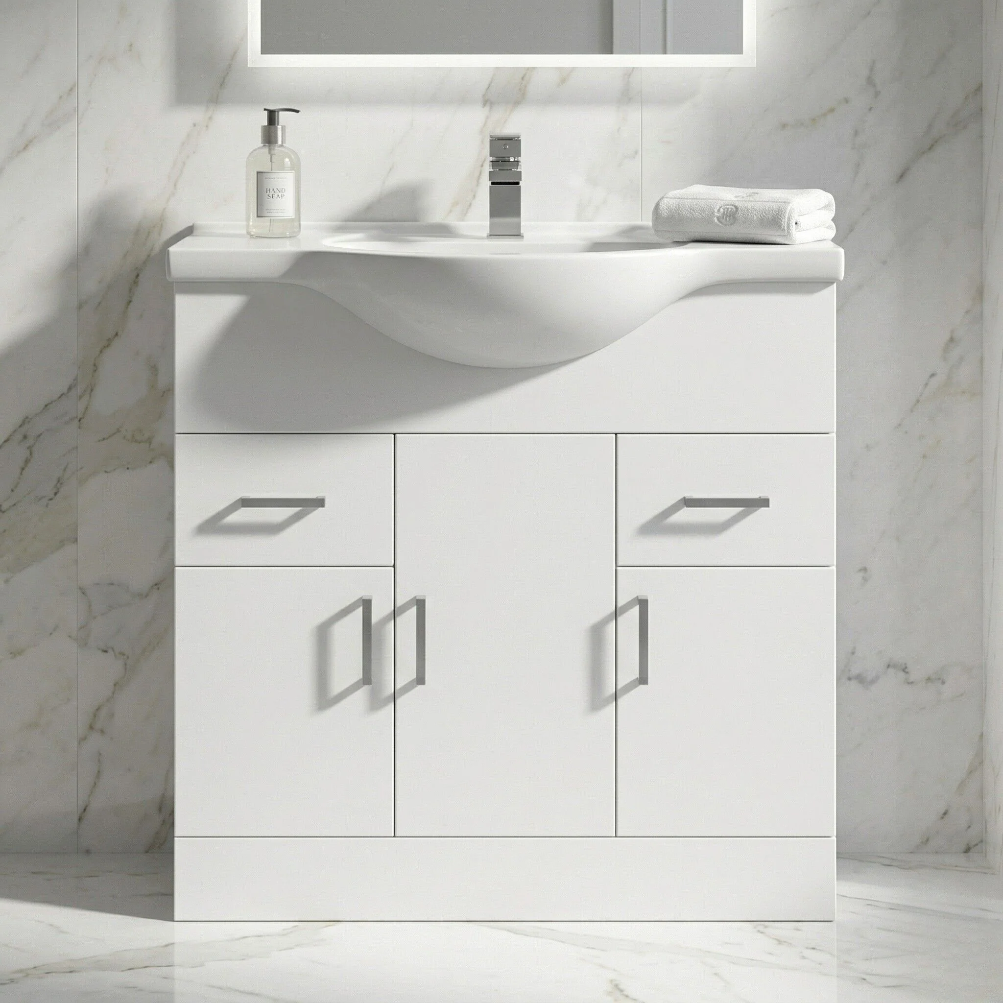 Hamstall Contemporary Floor Standing Vanity Unit with Round Ceramic Basin – Gloss White, Choice of Doors, Drawers & Sizes - Image 7