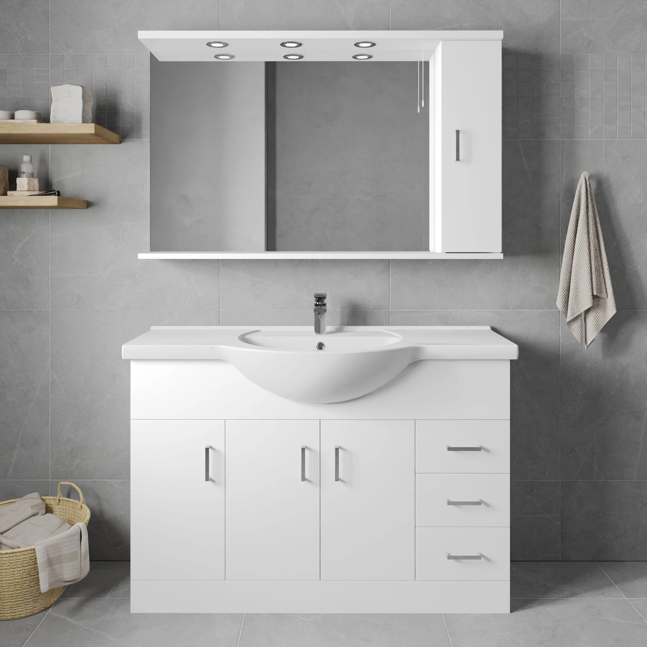 Hamstall Contemporary Floor Standing Vanity Unit with Round Ceramic Basin – Gloss White, Choice of Doors, Drawers & Sizes - Image 9