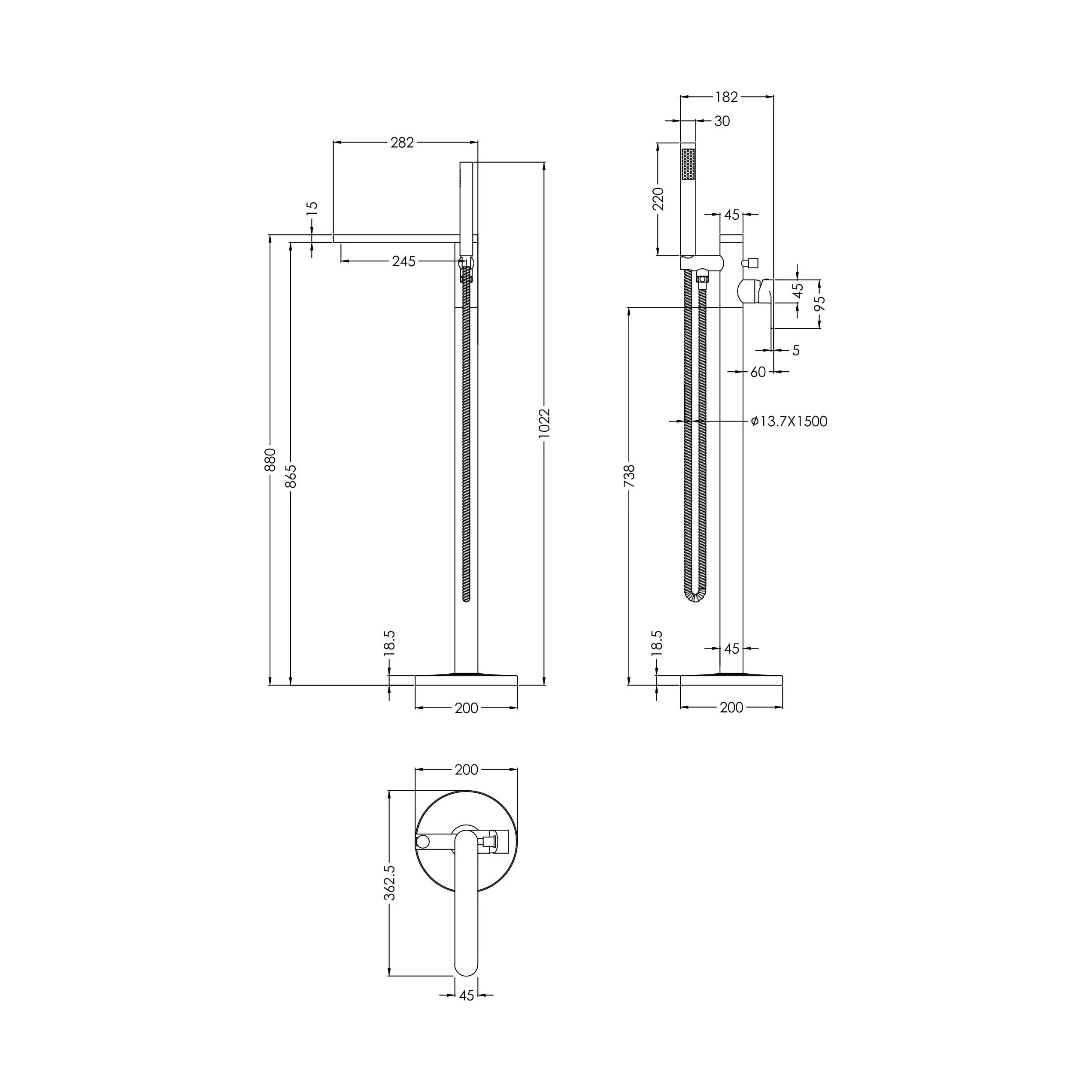 Consall Freestanding Round Bath Shower Mixer Tap with Kit - Choice of Colour - Image 23